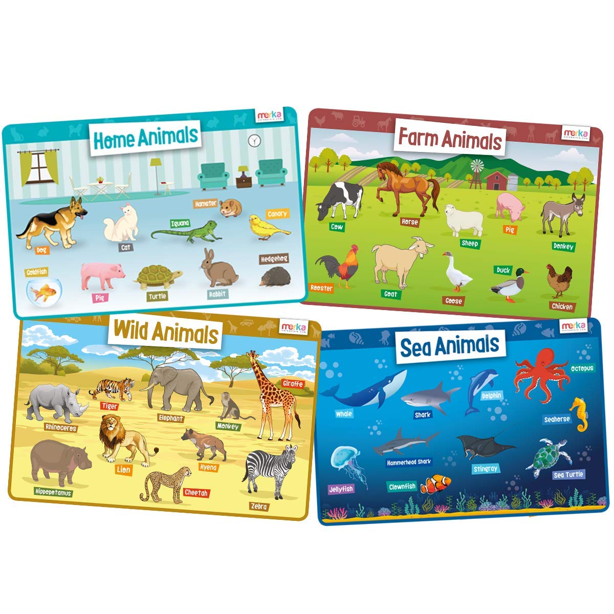 merka Non-Slip Silicone Placemats for Kids - Set of 4 Wipeable Toddler Dining Table Mats - Perfect for Mealtime, School Lunches & Family Dinners