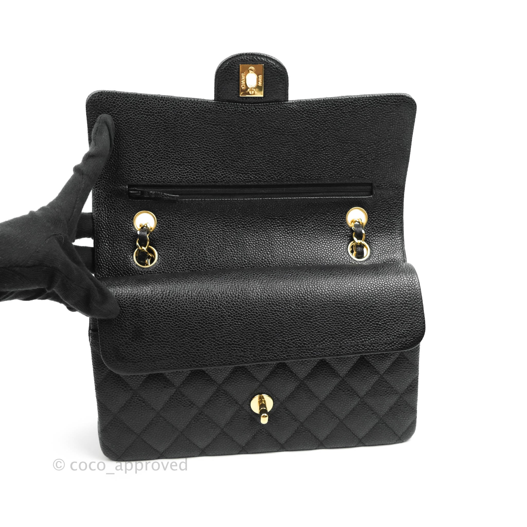 Chanel Classic M/L Medium Double Flap Bag in Black Caviar Leather with 24K Gold Hardware - Luxury Handbag for Women, Perfect for Evening Events & Special Occasions