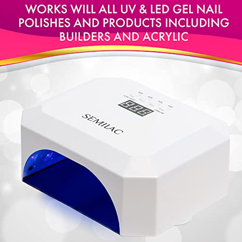 Semilac Professional 48W/24W LED UV Nail Lamp for Gel Polish Curing - 4 Timer Settings, Digital Display, Detachable Base, Motion Sensor - Perfect for Home & Salon Manicure Pedicure Nail Art