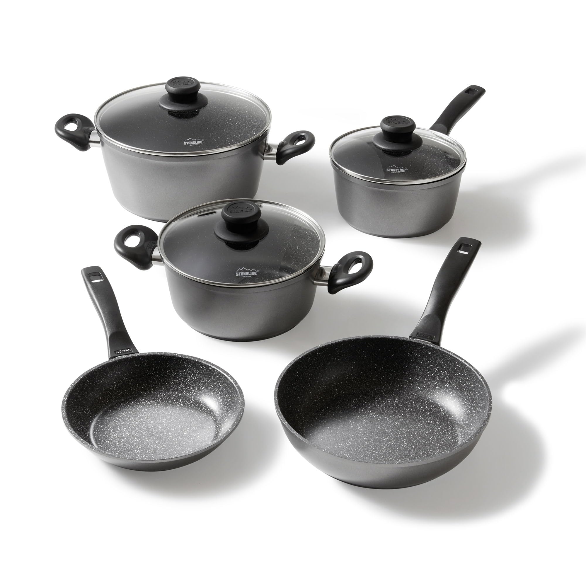 Premium 8-Piece Nonstick Cookware Set with Tempered Glass Lids - 23.23 x 8.46 x 14.76 Inches, Anthracite Gray - Perfect for Induction, Gas & Electric Stoves - Ideal for Everyday Cooking, Family Meals & Professional Kitchens