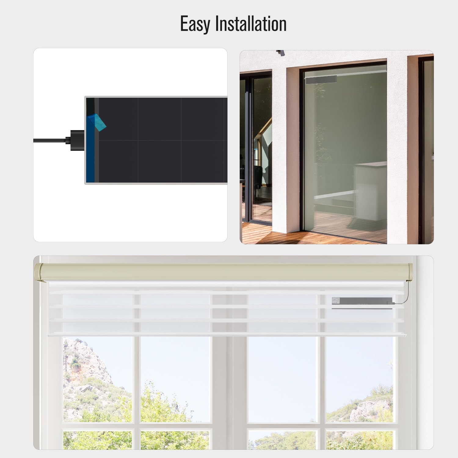 Solar Powered Motorized Roller Blinds - 5V 5W USB 2.0 Charging Panel for Battery Tubular Motors | Indoor Window Shades for Home & Office Automation