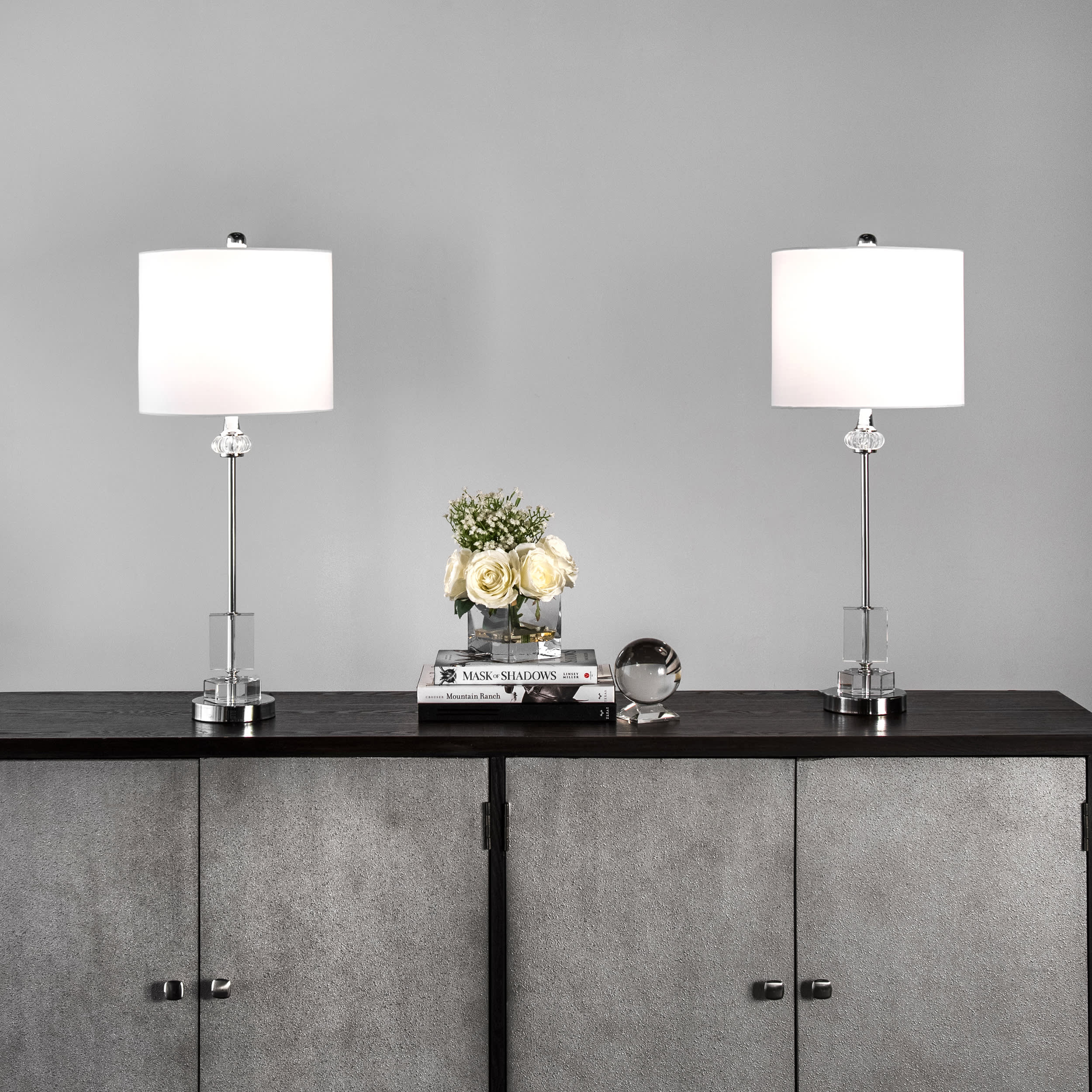 28 Inch Crystal Spectre Pole Table Lamp - Clear Glass Modern LED Light for Living Room, Bedroom & Office Decor | Elegant Home Lighting Solution