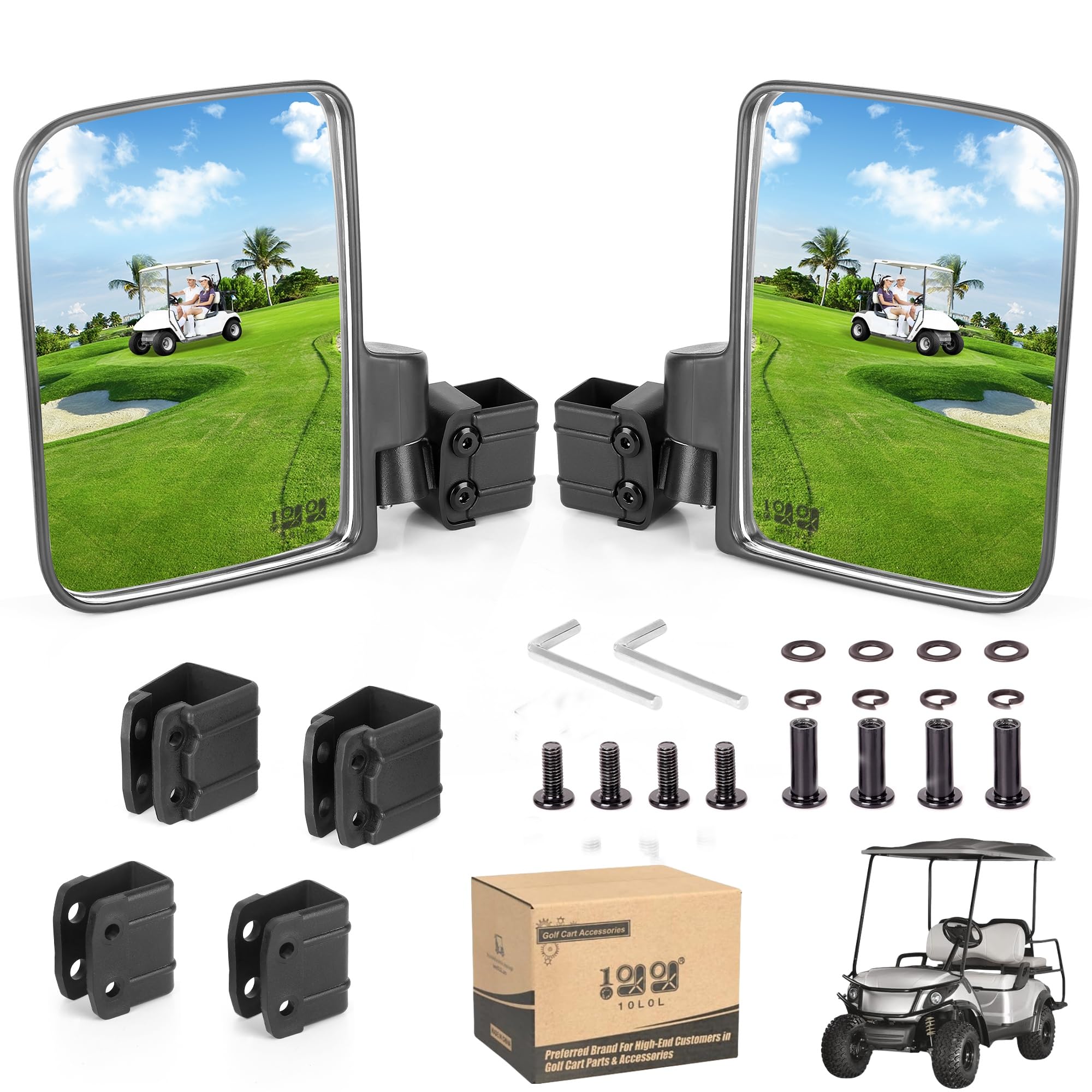 Universal Golf Cart Rear View Mirror - No Drilling Side Mirrors for Yamaha, EZGO & Club Car | HD Glass, 180° Adjustable & Folding Design | Perfect for Golf Courses, Resorts & Gated Communities
