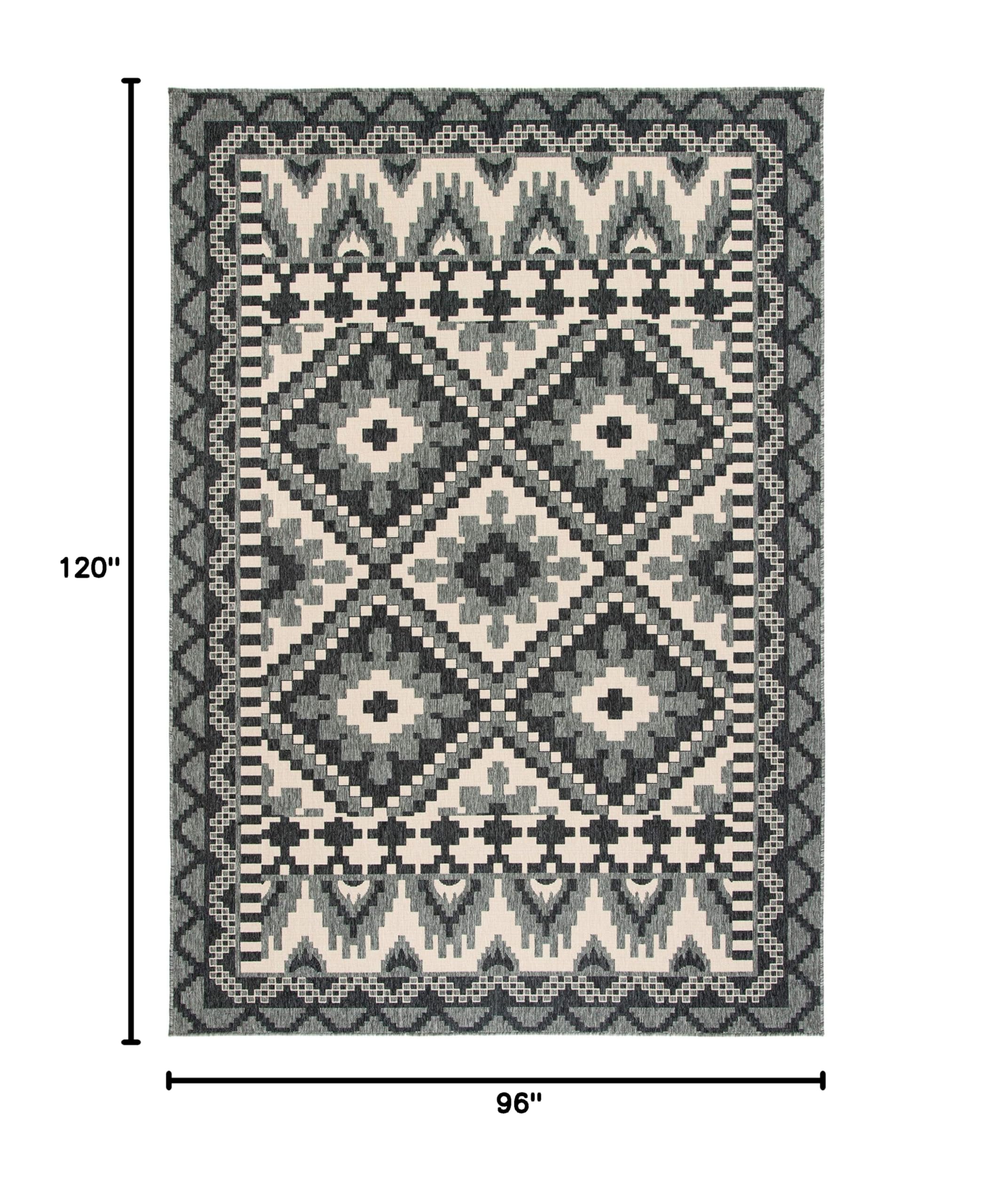 SAFAVIEH Veranda Collection 8' x 10' Grey & Beige Boho Area Rug - Non-Shedding, Easy Care, Washable Indoor/Outdoor Rug for Living Room, Bedroom, Patio, Backyard & Mudroom (VER096-3435)