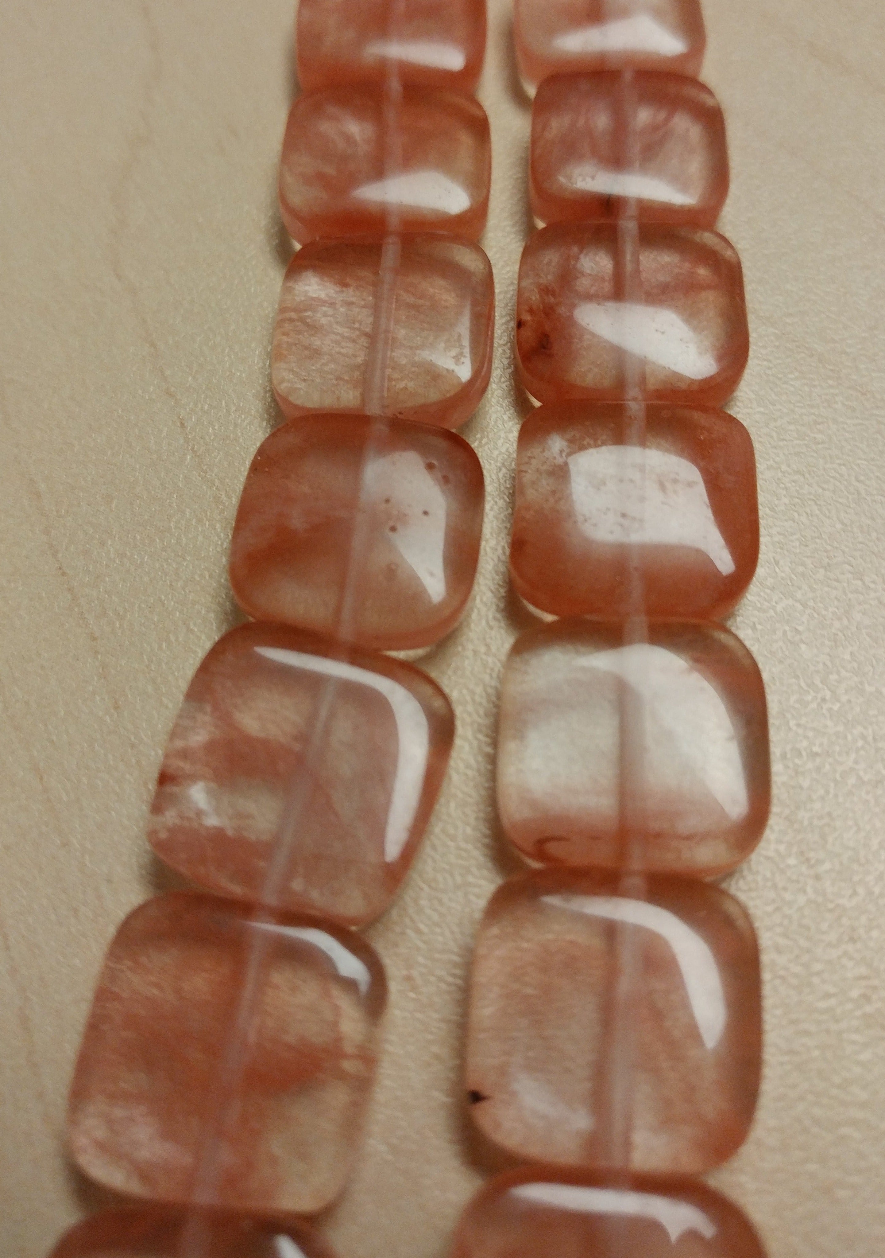 Natural Cherry Quartz Square Beads Strand - 15 Inch Gemstone Beading Supplies for Jewelry Making, DIY Bracelets & Necklaces - Healing Crystal for Positive Energy & Stress Relief