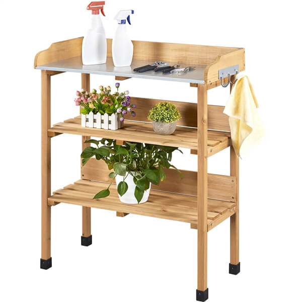 Yaheetech Firwood Potting Bench - Durable Garden Work Table with Storage Shelf & Tool Hooks - Perfect for Planting, Transplanting & Outdoor Gardening Projects