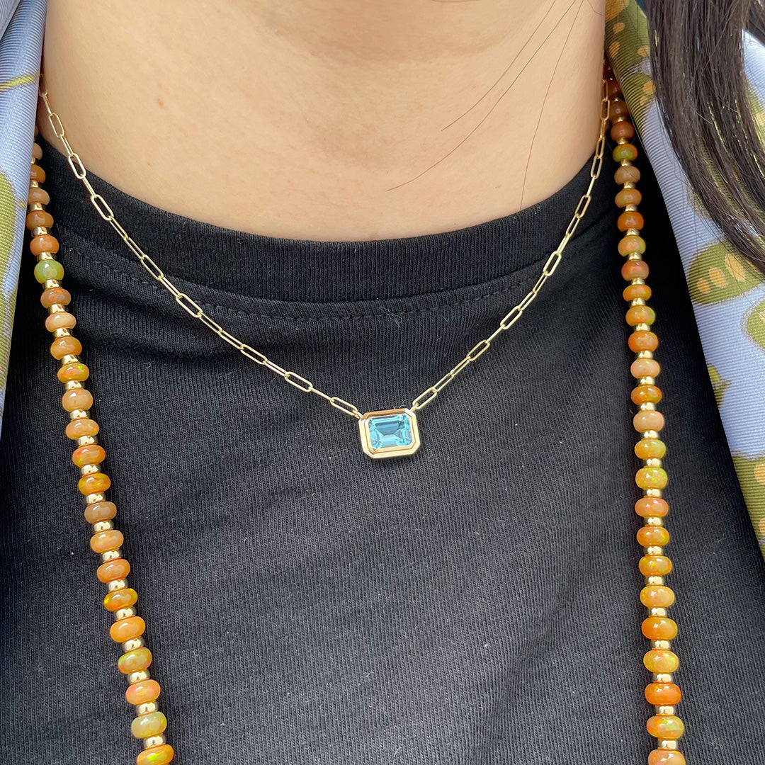 Goshwara Emerald Cut Blue Topaz 18K Gold Pendant Necklace for Women - Elegant Jewelry Gift for Birthday, Anniversary & Special Occasions