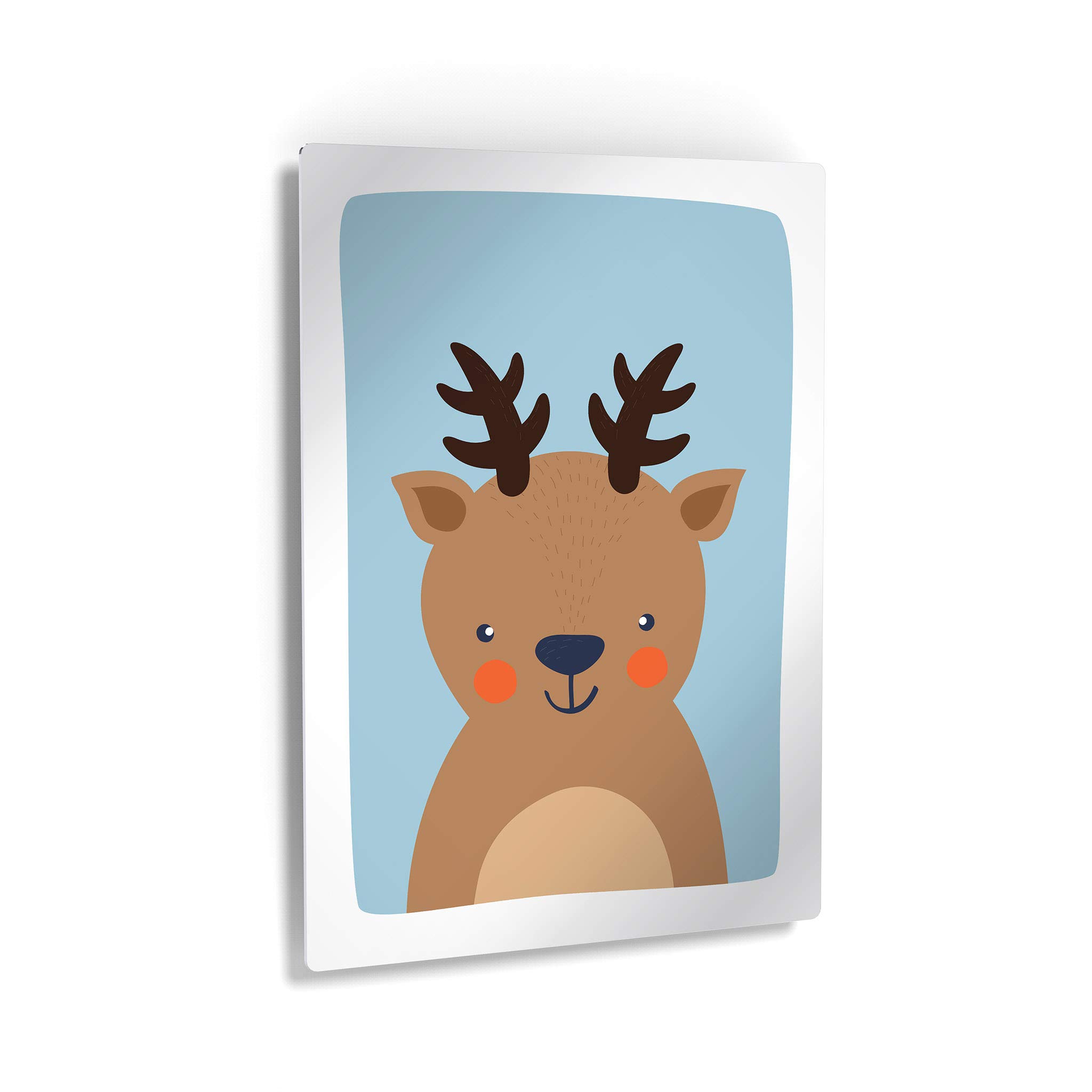 Cute Deer Blue Background Metal Print - 12x8 Inch Kids Room Decor, Nursery Wall Art, Baby Room Decoration | Made in USA | Perfect for Children's Bedrooms, Playrooms & Baby Showers