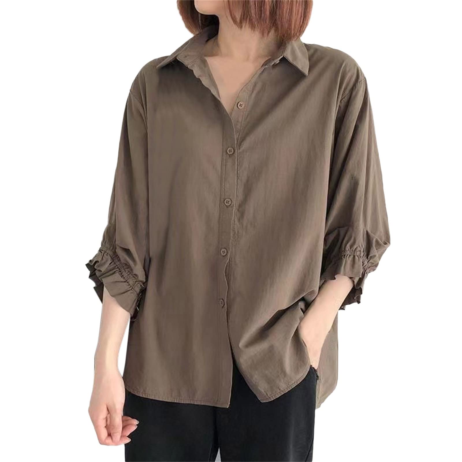 UOKNICE Women's Cotton Linen Tops - Summer Half Sleeve V-Neck T-Shirts & Blouses | Trendy Casual Tunics for Work, Weekend & Date Night Outfits