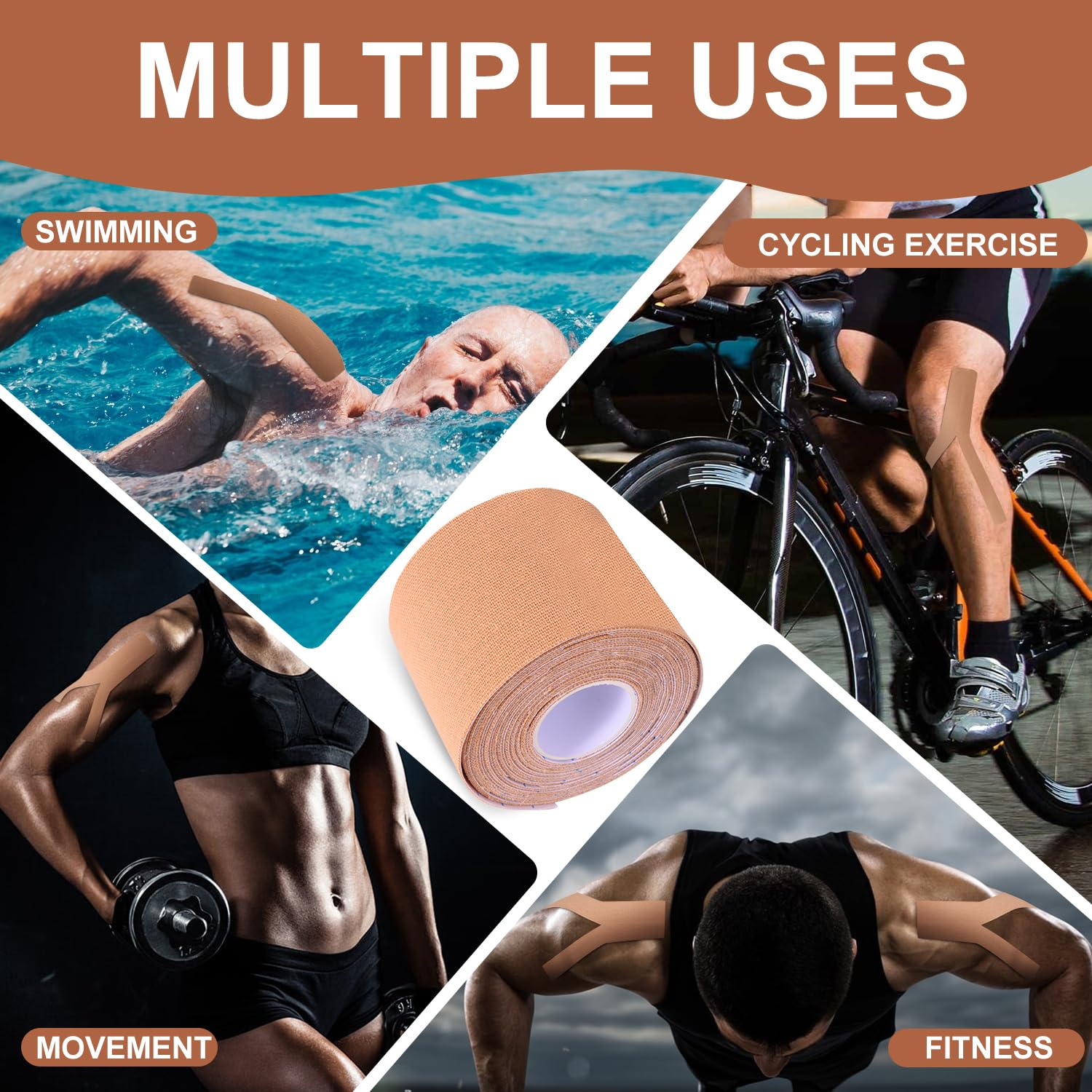Premium Elastic Kinesiology Tape (2 Rolls) - Hypoallergenic Cotton Waterproof Athletic Tape for Muscle Pain Relief & Joint Support - 2 Inch x 16ft per Roll (Purple) - Ideal for Sports Recovery, Physical Therapy & Injury Prevention
