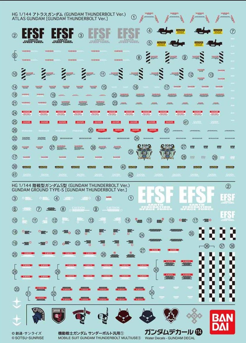 Bandai Gundam Water Slide Decals #114 for Mobile Suit Gundam Thunderbolt - Premium Model Kit Transfers for HG, MG, RG Gunpla Customization - Perfect for DIY Builders & Collectors