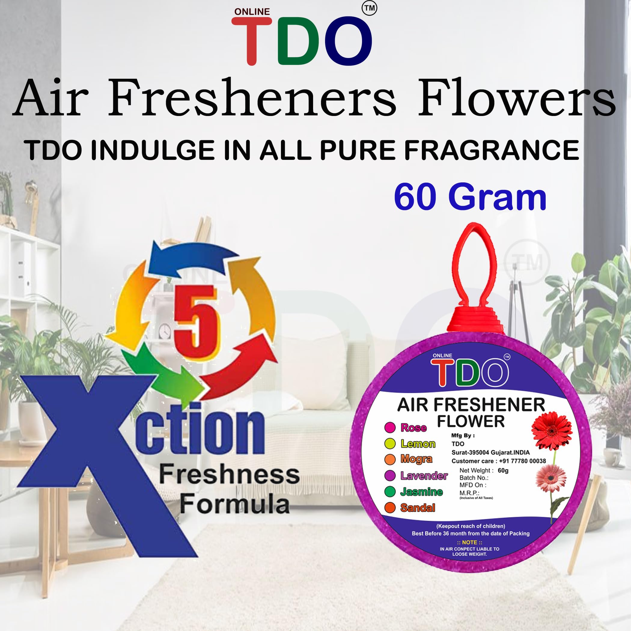 TDO Toilet Bathroom Air Freshener Blocks - 12 Pack (60g Each) with Rose, Jasmine, Lemon, Mogra, Sandal & Lavender Fragrances | Freshen Pantry, Bathroom, Toilet, Wardrobe & Wash Basin | Long-Lasting Scent for Home & Office