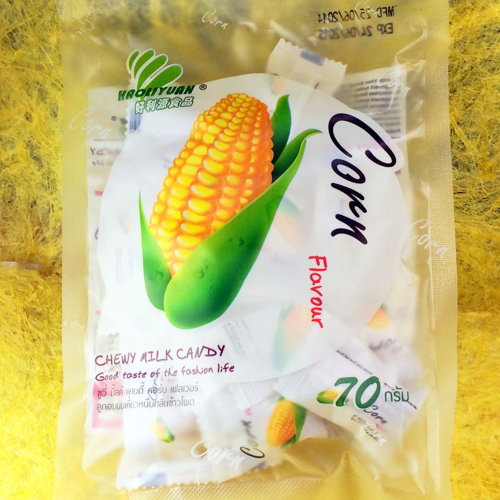 Haoliyuan Thai Chewy Milk Corn Toffee Candy - Sweet & Creamy Dessert Snack, 70g (2.47 Oz) - Perfect for Parties, Gifts & Asian Treat Lovers