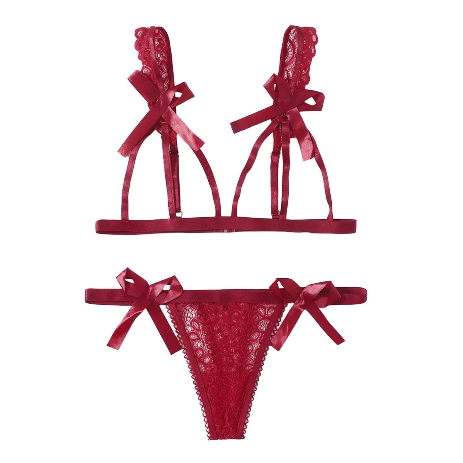 Sexy Women's Teddy Babydoll Lingerie Set - Lace Halter Bra & Thong Panty with Garter Clips - See-Through Vintage Design for Romantic Nights & Boudoir Photography