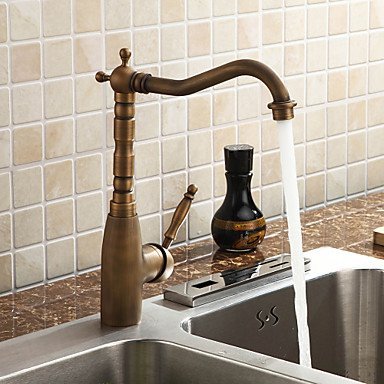 Vintage Brass Kitchen Faucet - 360° Swivel Antique Basin Mixer Tap with Hot & Cold Water Control - Perfect for Farmhouse, Bathroom & Kitchen Sink Fittings (Model 200353)