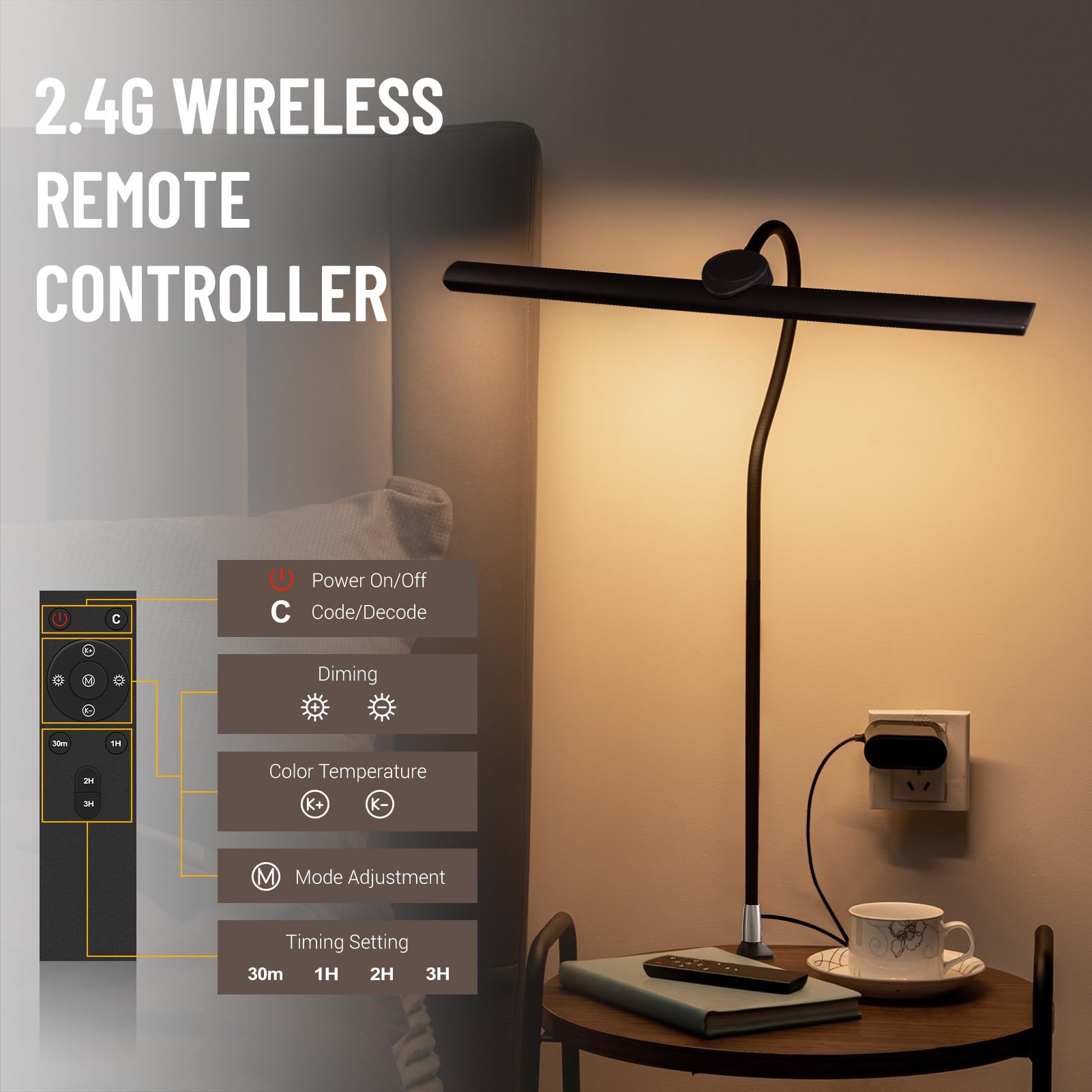 LED Desk Lamp with Clamp - 24W Ultra Bright Eye-Caring Architect Lamp, 30 Lighting Modes & Remote Control - Perfect for Home Office, Studio Work, Reading & Task Lighting