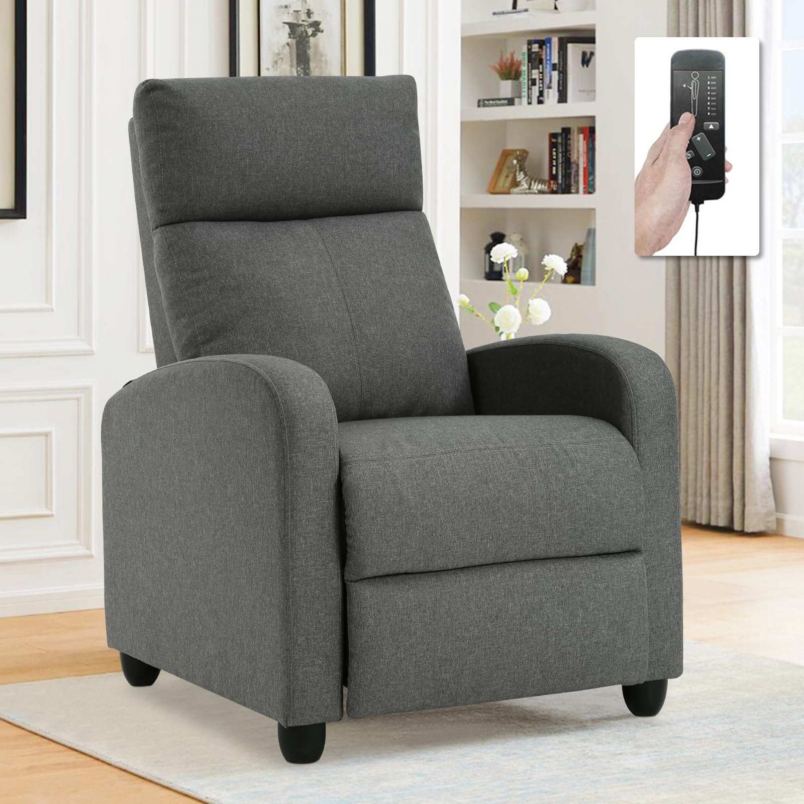 Premium Recliner Chair with Massage & Wingback Design - Modern Lounge Chair for Living Room, Home Theater & Reading - Grey Single Sofa with Adjustable Backrest - Perfect for Relaxation, Movie Nights & Cozy Evenings