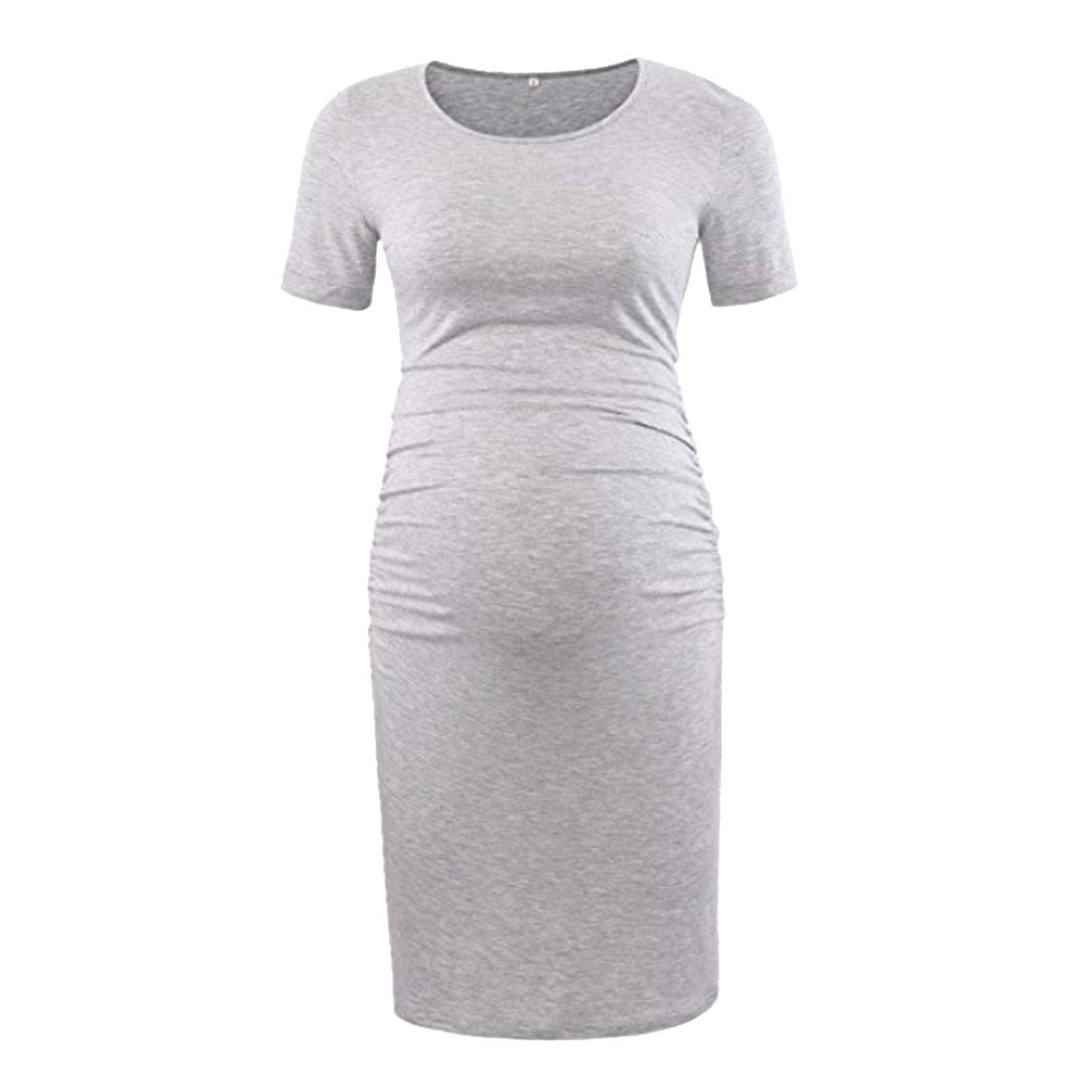 LLUO Women's Ruched Maternity Dress - Short Sleeve Wrap Nursing Dress for Pregnancy, Breastfeeding & Postpartum | Trendy Casual Vacation & Party Wear | Lightweight Elegant Maternity Dress for Summer, Baby Shower & Special Occasions