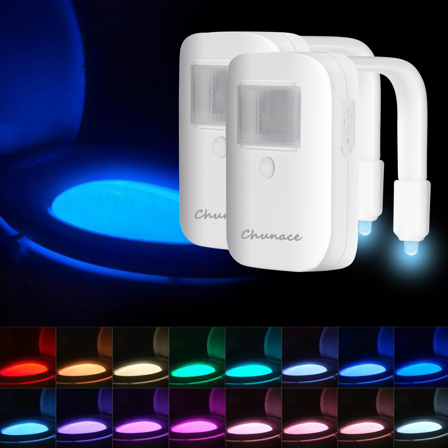 2 Pack Rechargeable Motion Sensor Toilet Night Light - 16 Color Changing LED Bowl Light for Bathroom, Cool Gadget for Men & Kids - Perfect Birthday Gift 2025 (Ideal for Nighttime Bathroom Visits & Home Decor)