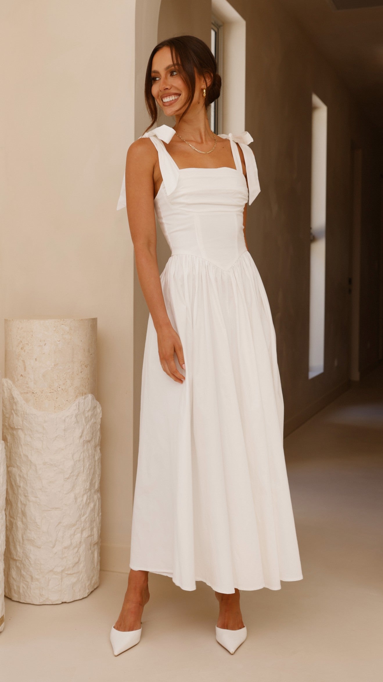 Haisley Maxi Dress for Women - Elegant White Long Flowy Summer Dress - Perfect for Beach, Vacation, and Casual Outings