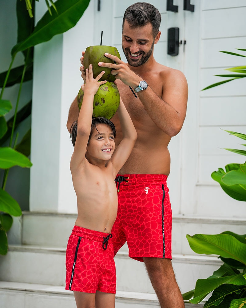 Boys' & Girls' Red Mirage Kids Shorts - Comfortable Cotton Summer Play Shorts for Outdoor Activities, Sports & Casual Wear