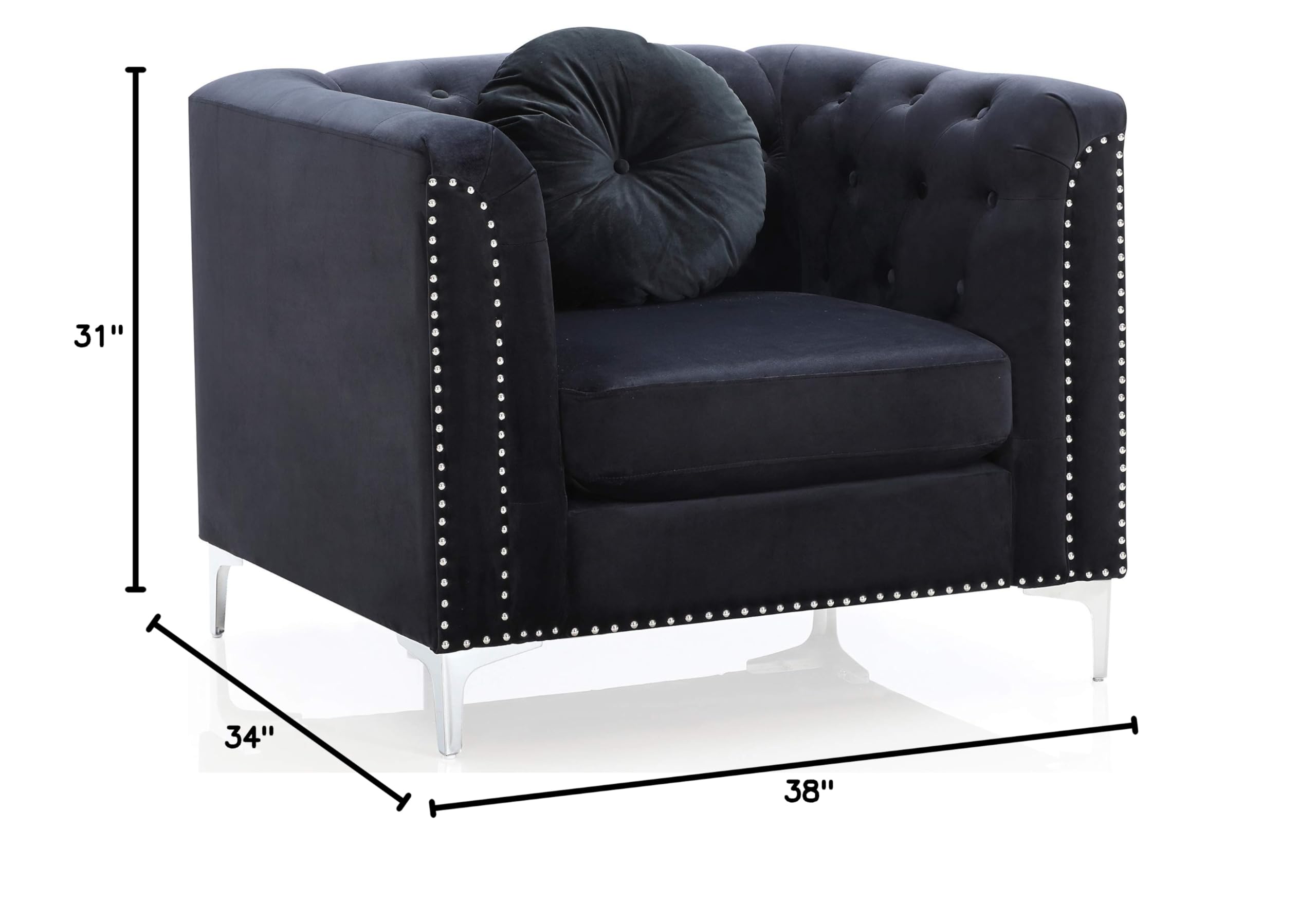 Glory Furniture Pompano Velvet Chair in Black - Modern Velvet Upholstered Accent Chair for Living Room, Bedroom & Office - Perfect for Home Decor, Reading Nook or Lounge Area