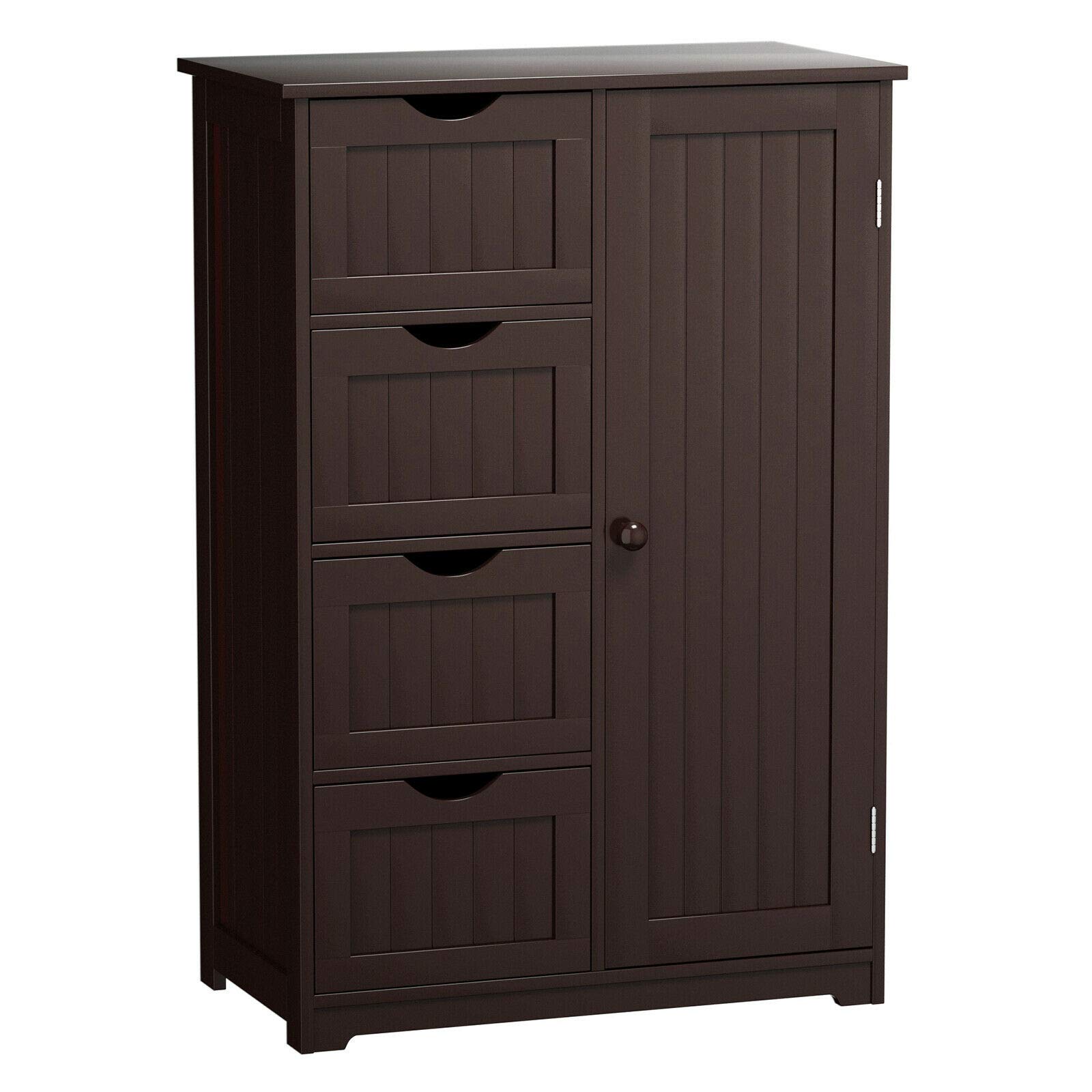 4-Drawer Wooden Bathroom Floor Cabinet with Large Storage Space - Free Standing Adjustable Storage Cupboard for Towels, Toiletries & More - Perfect for Small Bathrooms, Laundry Rooms & Bedrooms