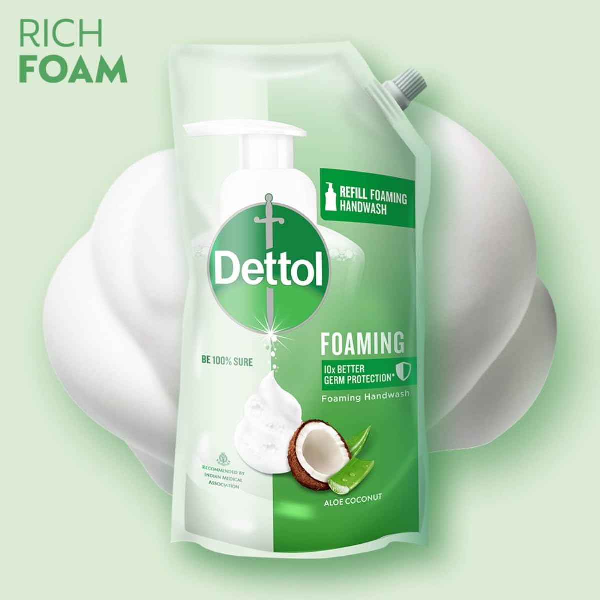 Dettol Aloe & Coconut Foaming Hand Wash Refill 700ml (Pack of 2) - Moisturizing Rich Lather, Gentle on Skin | Perfect for Bathroom, Kitchen & Office Use