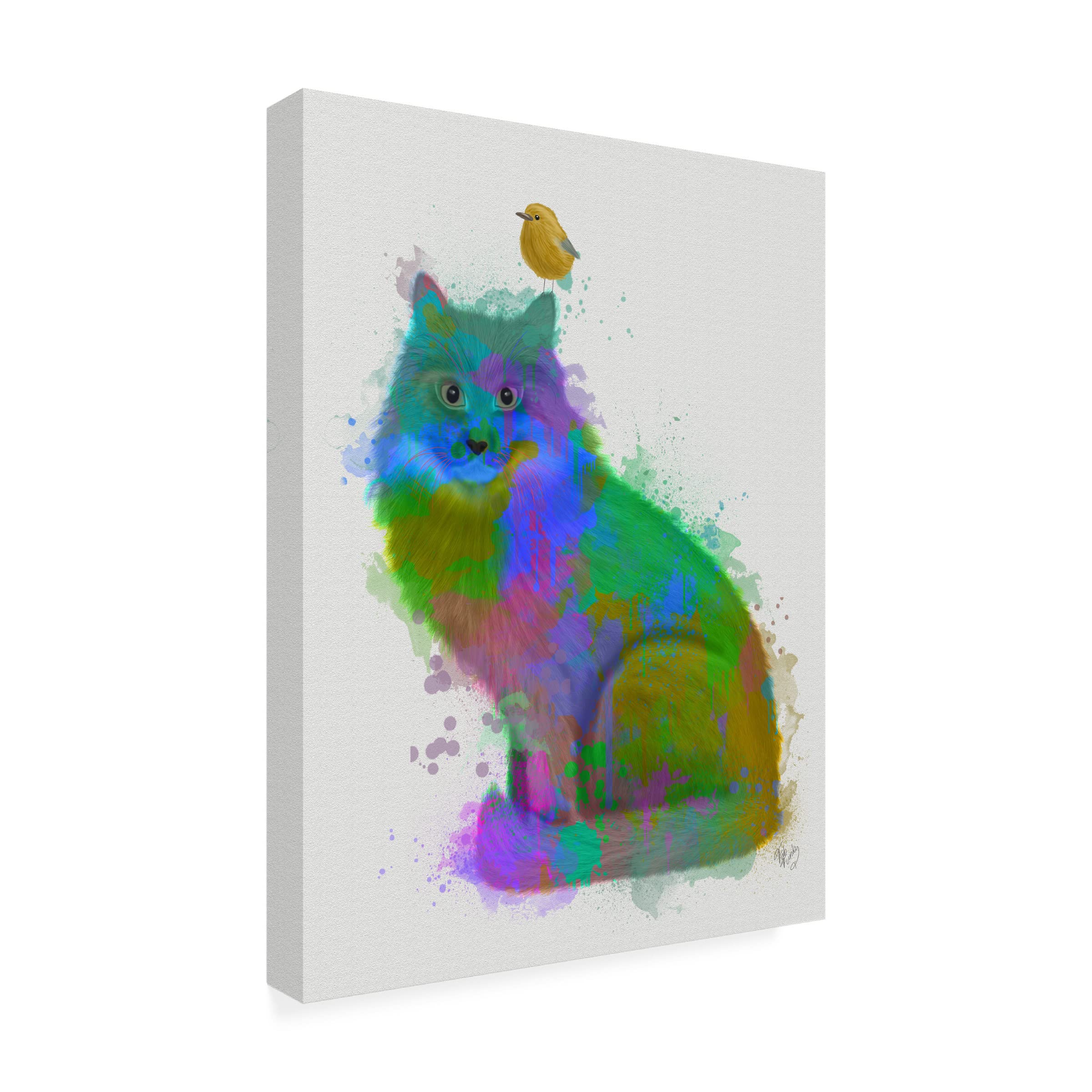 Fab Funky 'Cat Rainbow Splash 12' Canvas Wall Art - Vibrant Pop Art Cat Painting for Living Room, Bedroom & Office Decor
