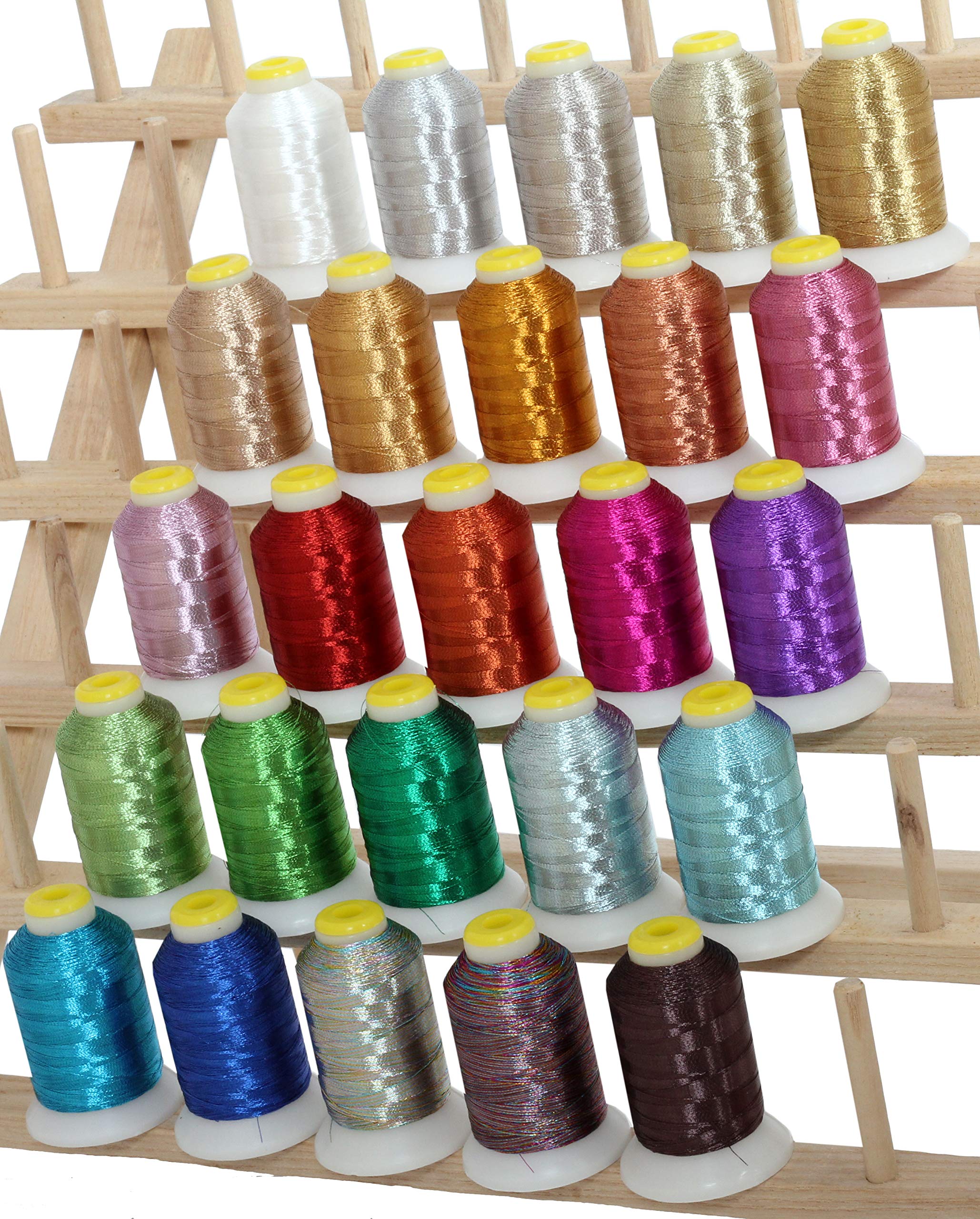 Threadart 25 Cones Metallic Embroidery Thread Set - 500 Meters (550 Yards) | 25 Vibrant Shiny Colors for Machine Embroidery | Perfect for DIY Projects, Quilting & Home Decor