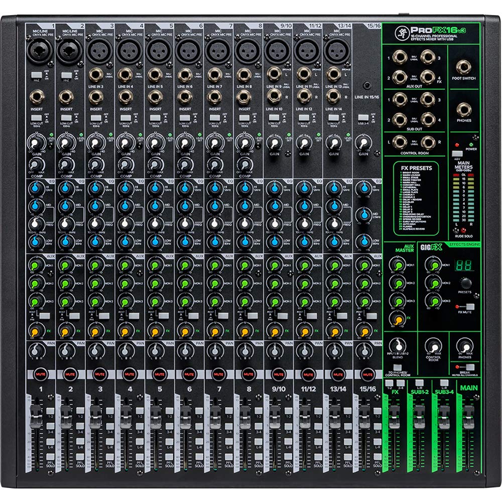 Mackie ProFX16v3 16-Channel USB Mixer with Professional Effects | Tascam Closed-Back Studio Headphones & Deco Gear Hard Case Bundle | Perfect for Live Performances, Studio Recording & DJ Setups