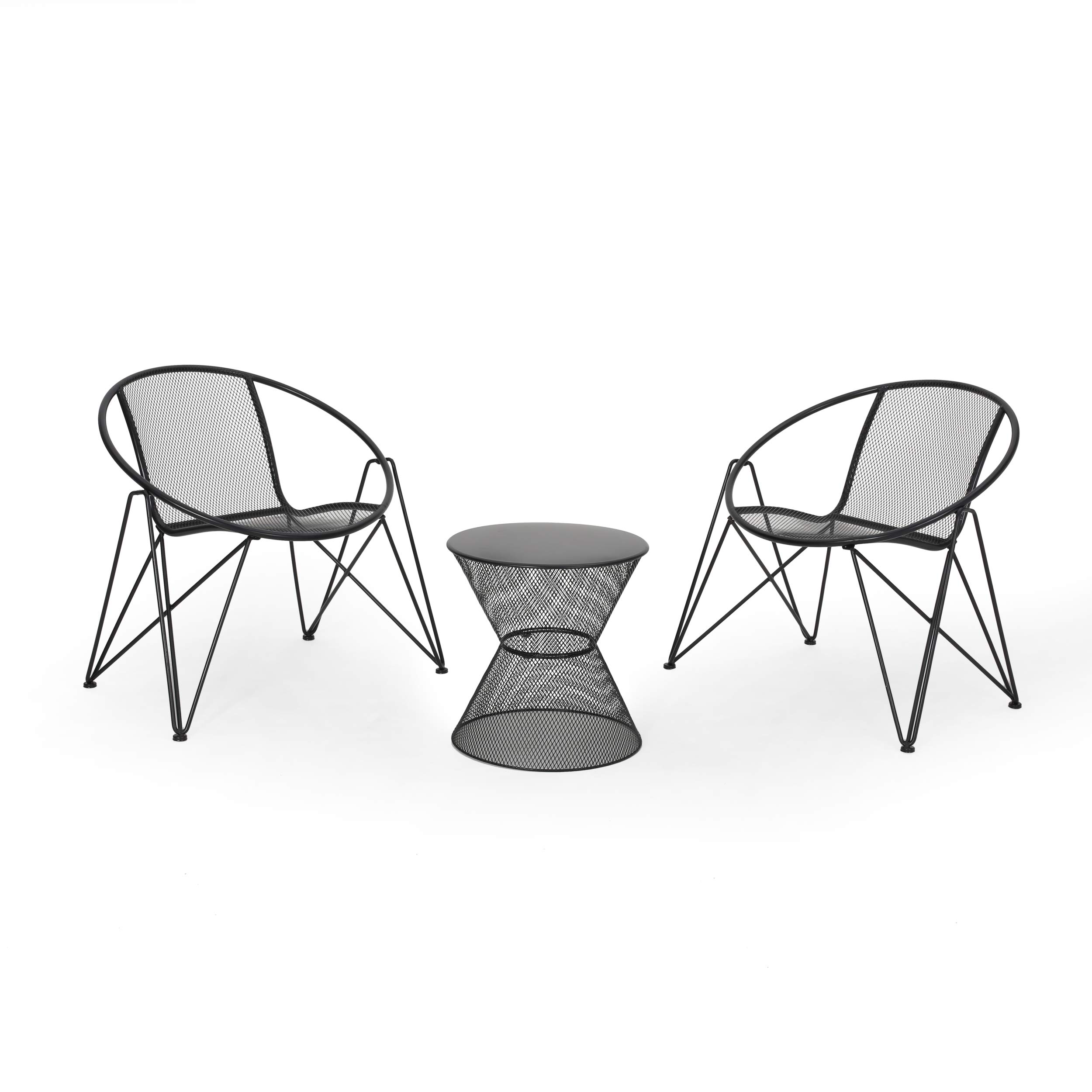 Modern Outdoor Iron Chat Set with Side Table - Matte Black Patio Furniture for Garden, Deck, or Poolside - Durable & Weather-Resistant Conversation Set