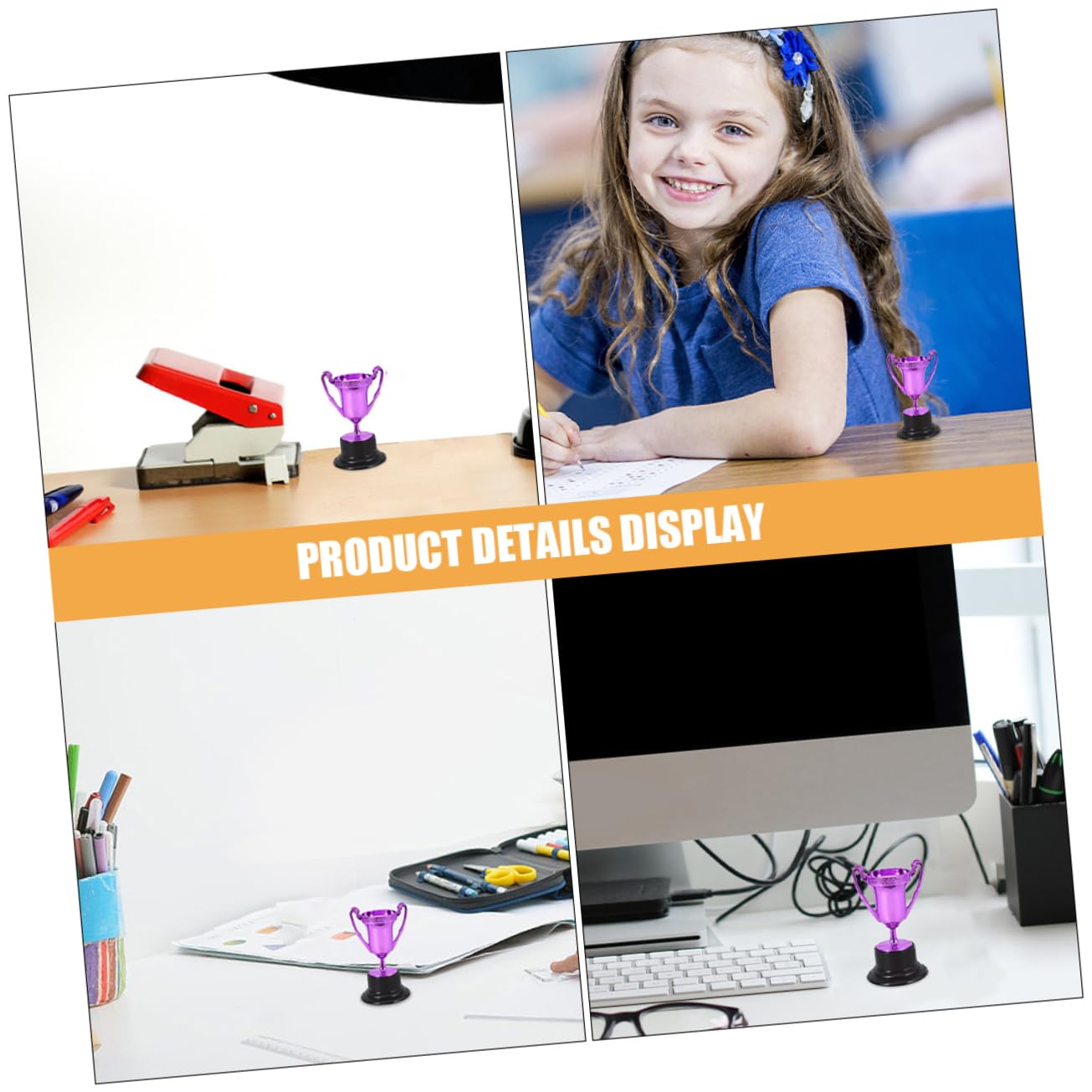 POPETPOP Gold Trophy Cup - Award Ceremony Decoration, Plastic Purple Competition Trophy for Sports, Academic & Corporate Events