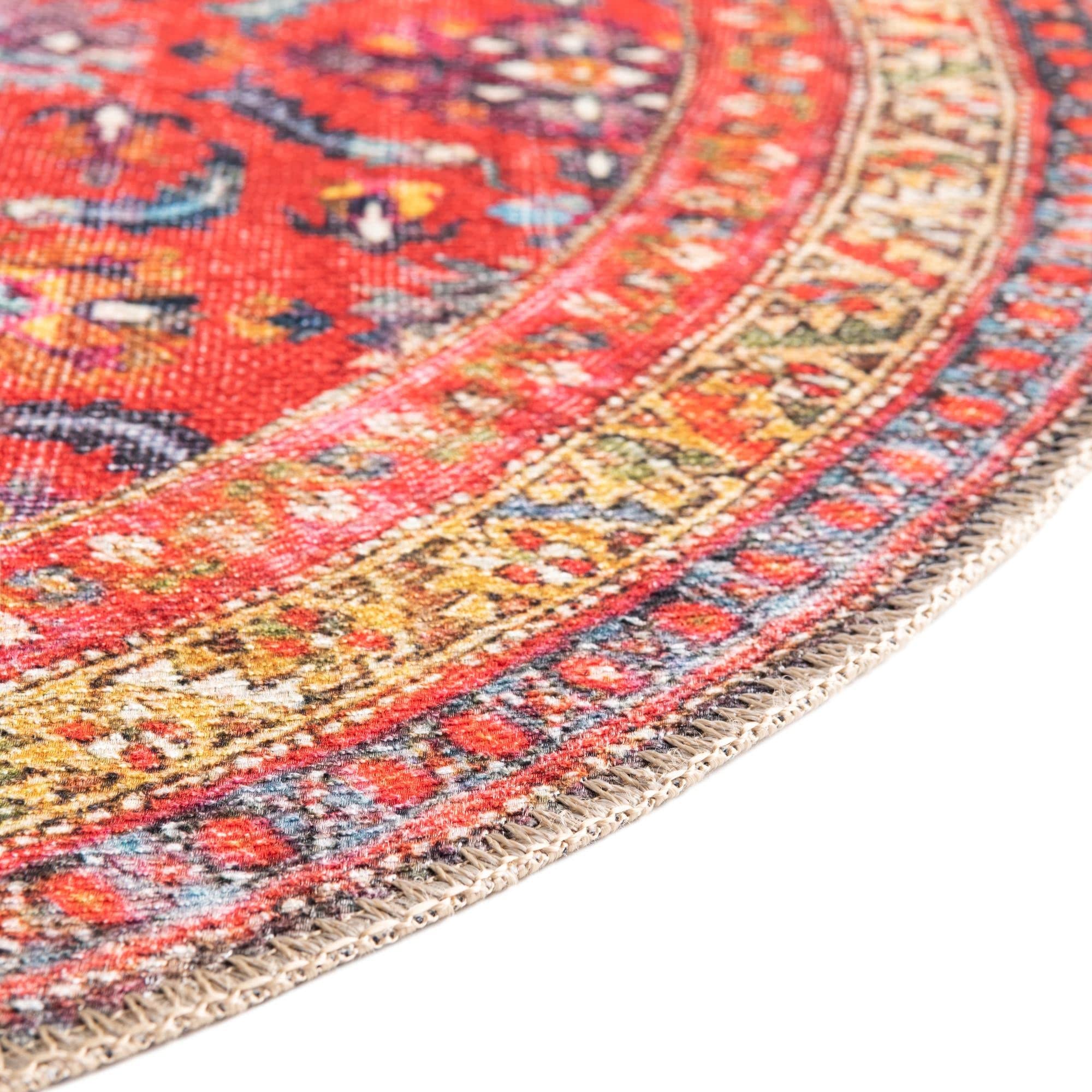 Unique Loom Revival Collection Traditional Medallion Border Red/Blue Round Area Rug 5' x 5' - Perfect for Living Room, Bedroom or Dining Room Decor