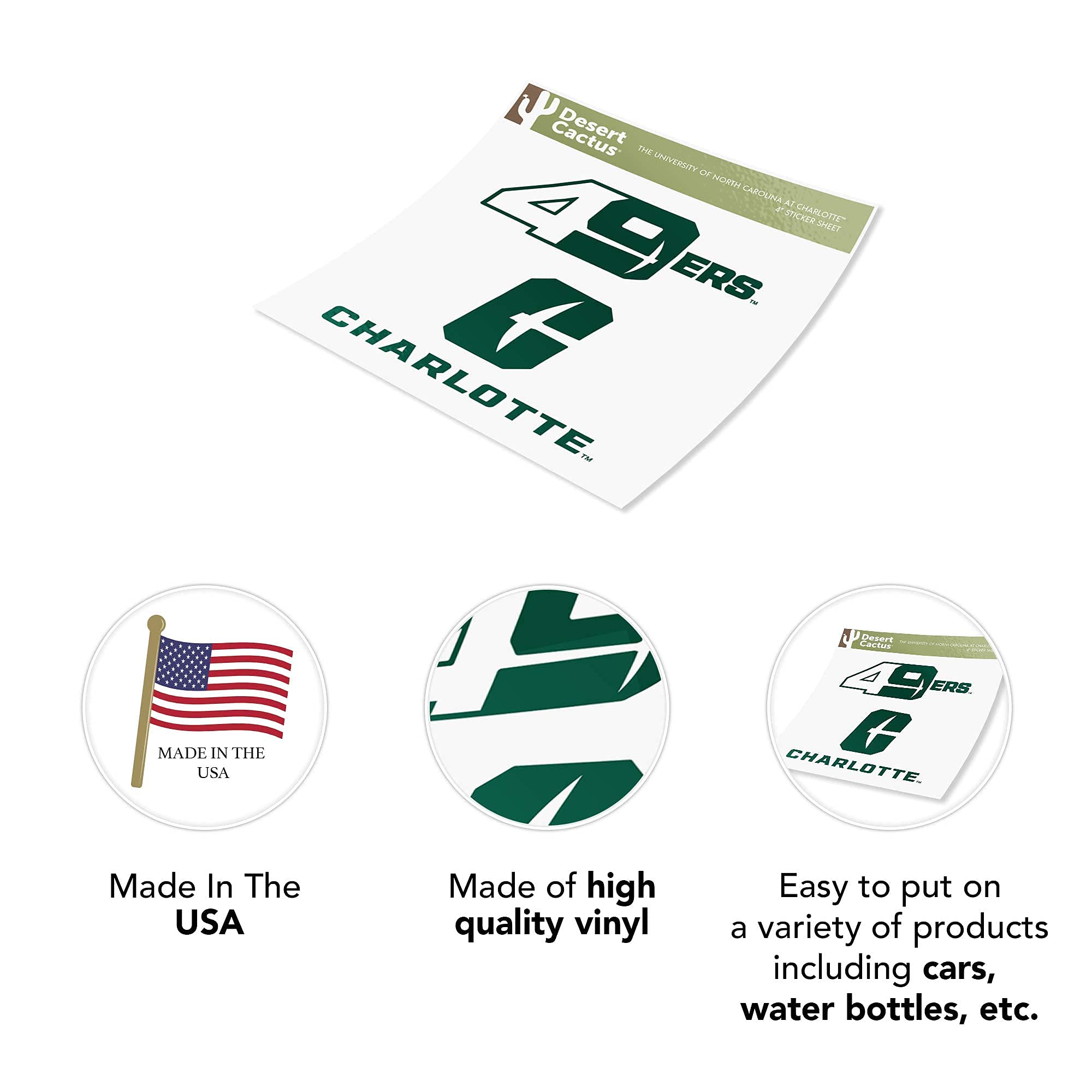UNC Charlotte 49ers Sticker Set - 4 Inch Vinyl Decals for Laptop, Water Bottle, Car & Scrapbook | UNCC Desert Cactus Design | Perfect for College Students, Alumni & Fans | School Spirit, Dorm Decor, Game Day Accessories