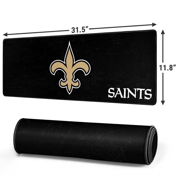 Skinit Large Gaming Mouse Pad - Officially Licensed NFL New Orleans Saints Distressed Design with Stitched Edges, Waterproof, Non-Slip Rubber Base - Perfect Desk Mat for Keyboard & Mouse - Ideal for Gaming, Office Work & Home Computer Setup