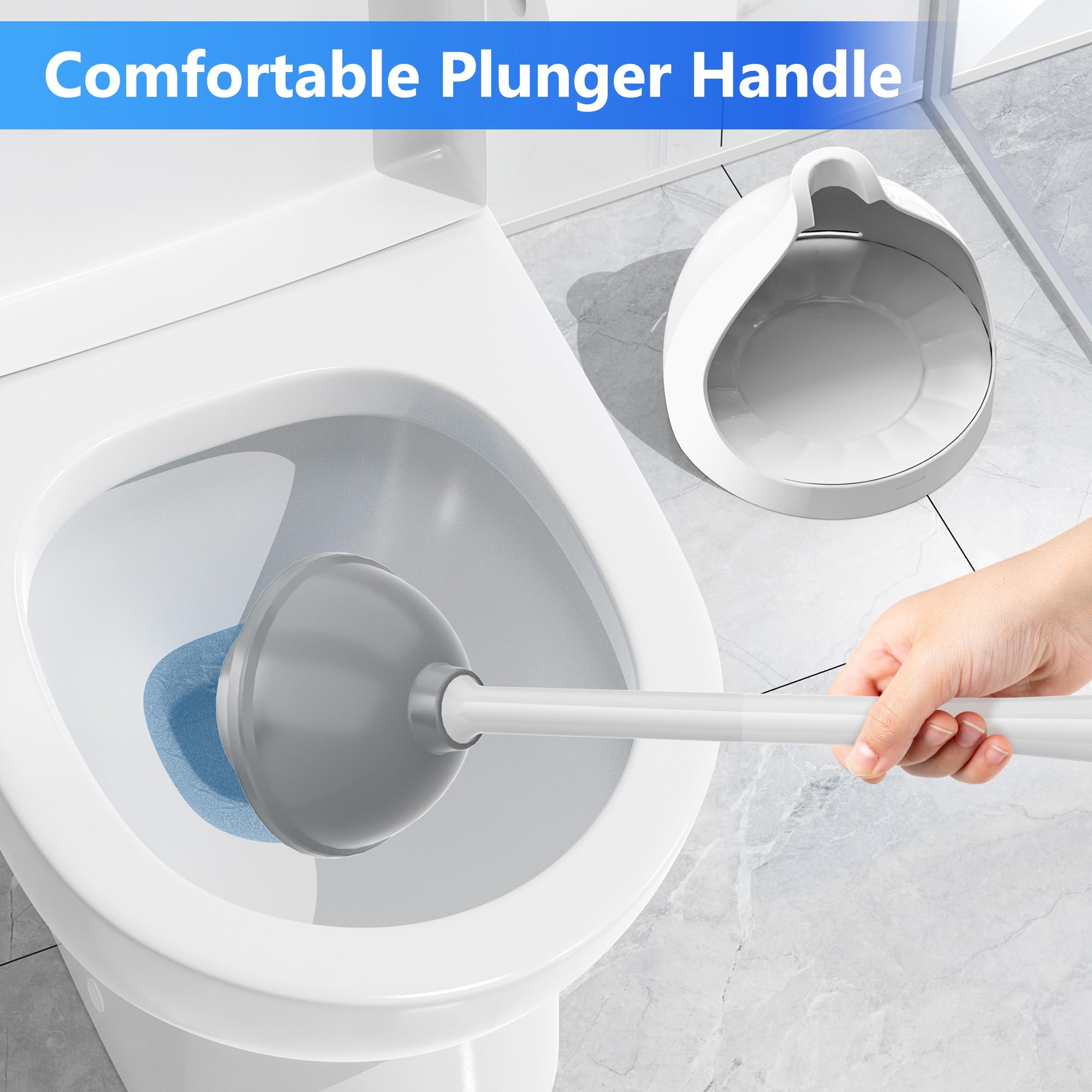 Best Heavy Duty Toilet Plunger with Holder - White Bathroom Plunger for Clogged Drains - Perfect for Home, Apartment & RV Use