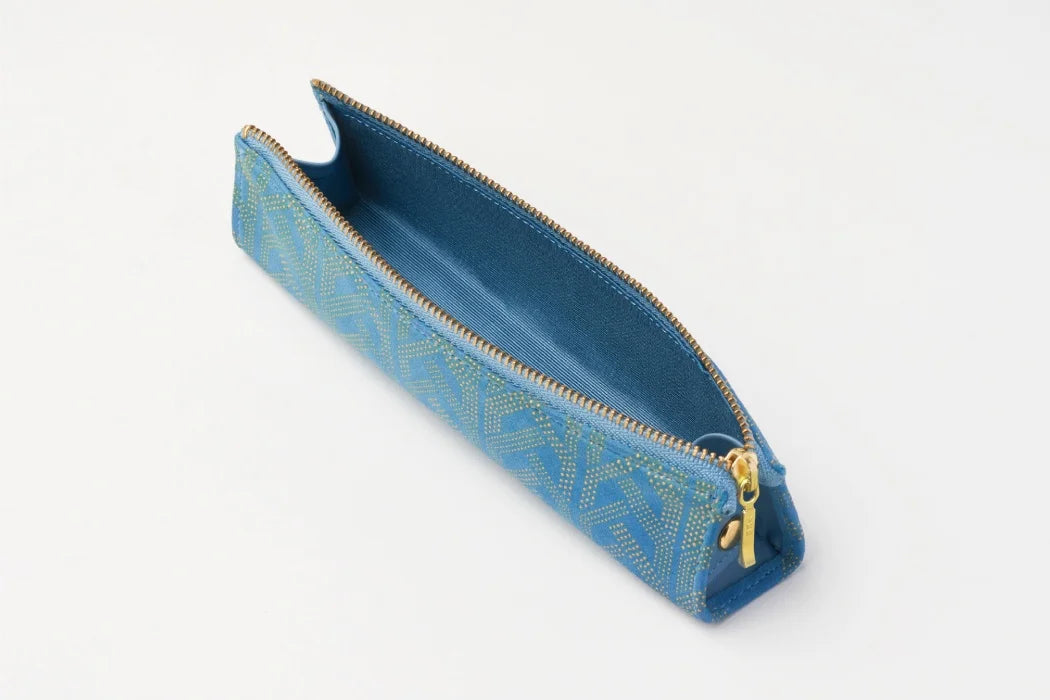 Premium Japanese Koshu Inden Deerskin Leather Pencil Case - Handcrafted Antler & Light Blue Design - Authentic Traditional Craft from Japan - Perfect for School, Office & Gift Giving