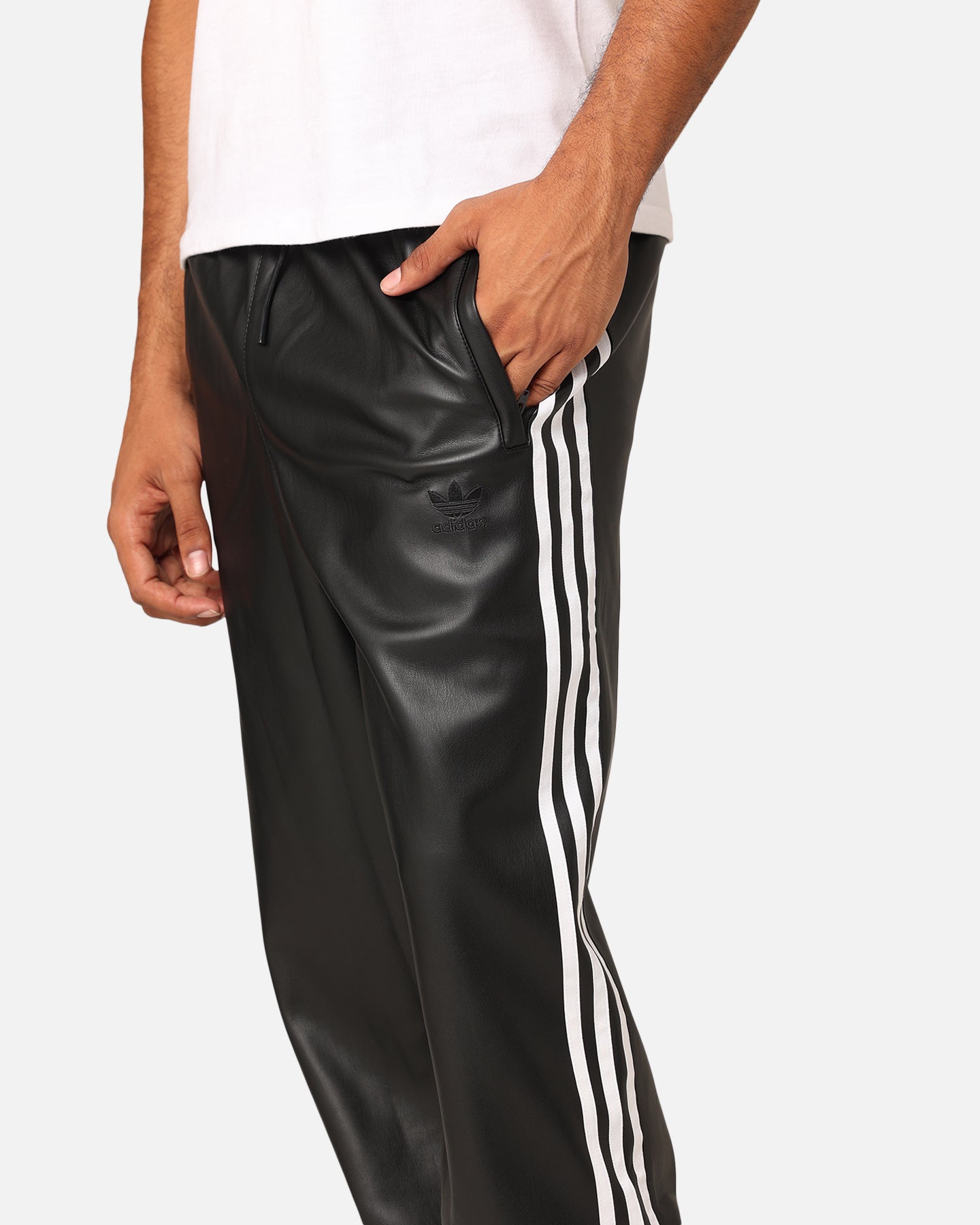Adidas Faux Leather Adicolor 3-Stripes Firebird Track Pants - Black | Men's Athletic Joggers for Running, Gym & Casual Wear
