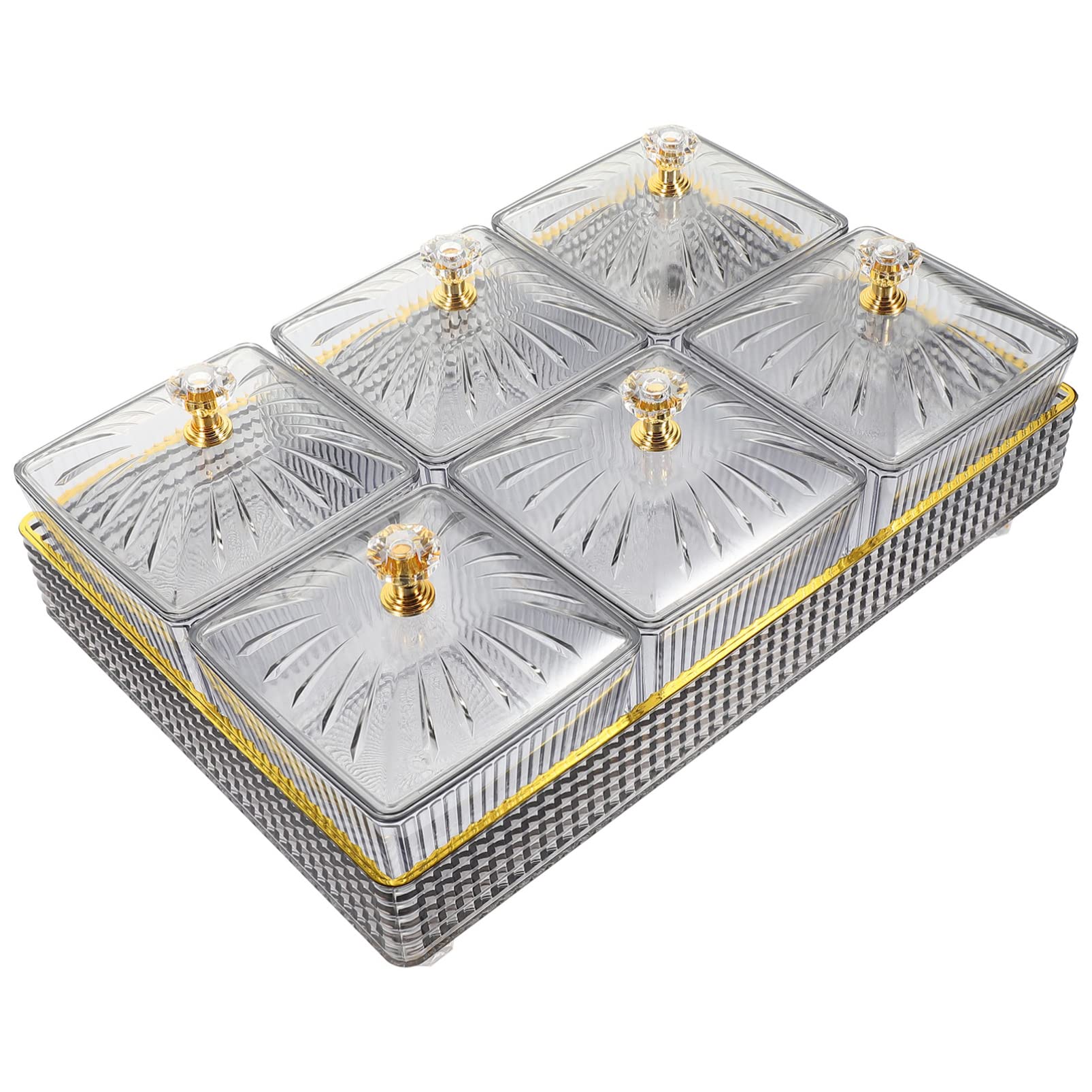 Cabilock 1 Set Clear Acrylic Divided Snack Tray with Lids - 3 Compartment Food Storage Container for Fruits, Nuts, Candy & Appetizers - Perfect for Home, Party, Hotel & Office Snack Organization