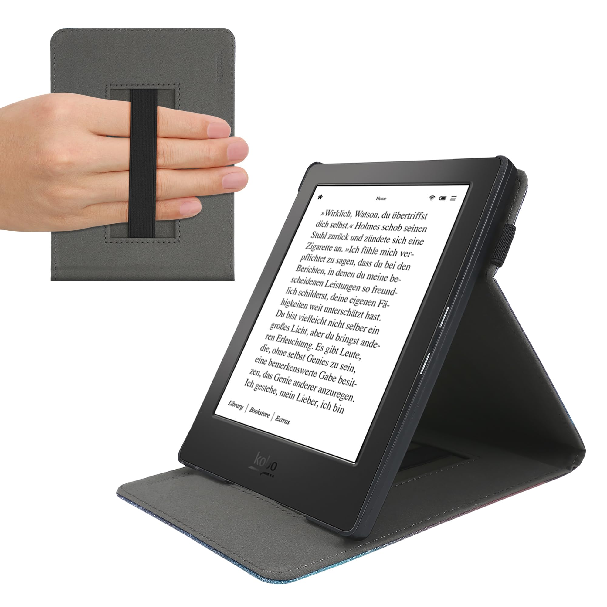 kwmobile Protective Case for Amazon Kindle Paperwhite 11th Generation (2021) - Stand & Hand Strap - Girls Reading Books Design in Black/Beige - Perfect for Reading, Travel & Daily Use