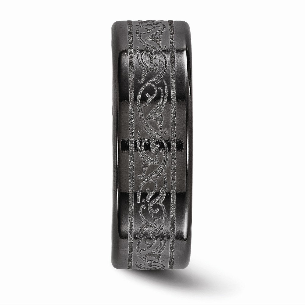 Solid Titanium Men's Wedding Band Ring - 8mm Black Classic Laser Engraved Titanium Ring for Men - Perfect for Engagement, Wedding, Anniversary & Everyday Wear