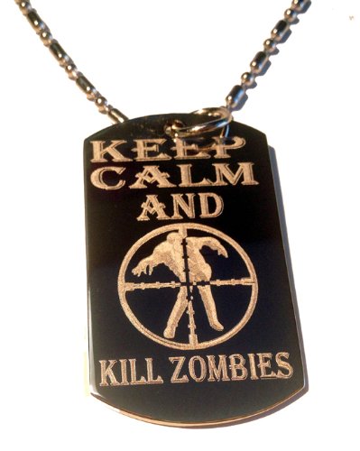 Keep Calm and Kill Zombies Military Dog Tag - Zombie Outbreak Survival Necklace, Keychain & Luggage Tag Set - Perfect for Cosplay, Gaming Events and Apocalypse Themed Parties