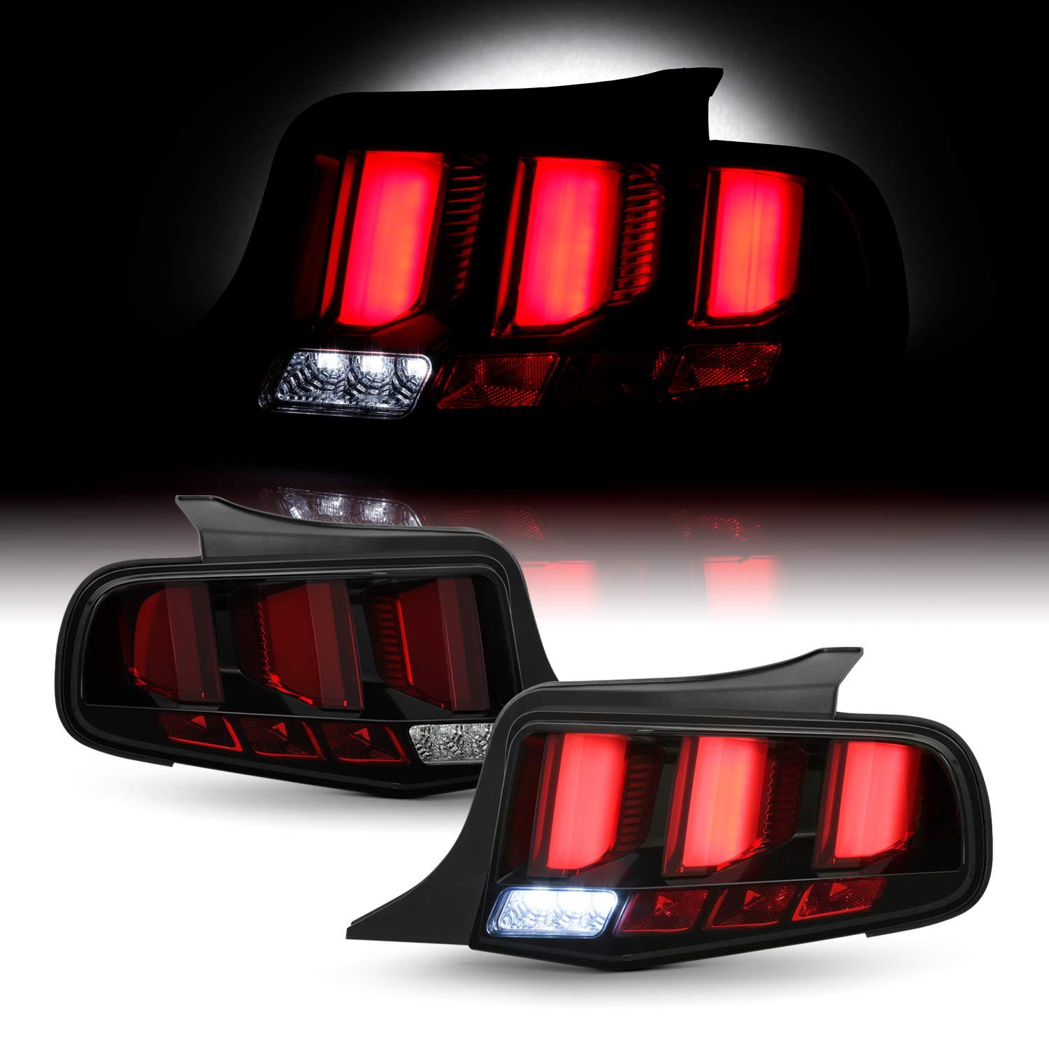 AKKON LED Tail Lights for 2010-2012 Ford Mustang - Black Housing with Red Tube & Sequential Turn Signals (Pair) | Perfect for Night Driving & Car Customization