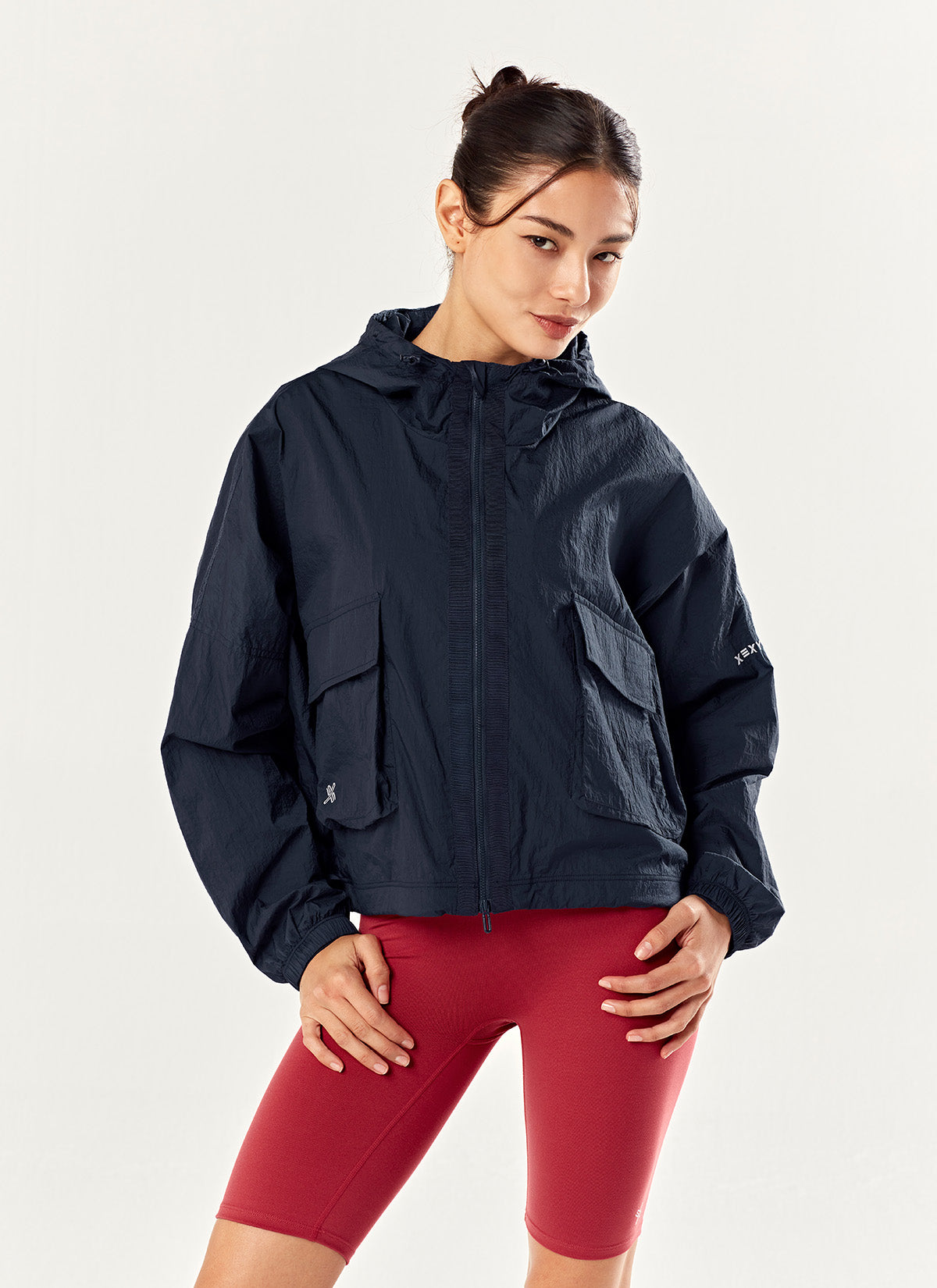 Stylish 2-Way Crop Hood Windbreaker Jacket for Women - Lightweight & Breathable for Outdoor Activities, Running, and Casual Wear