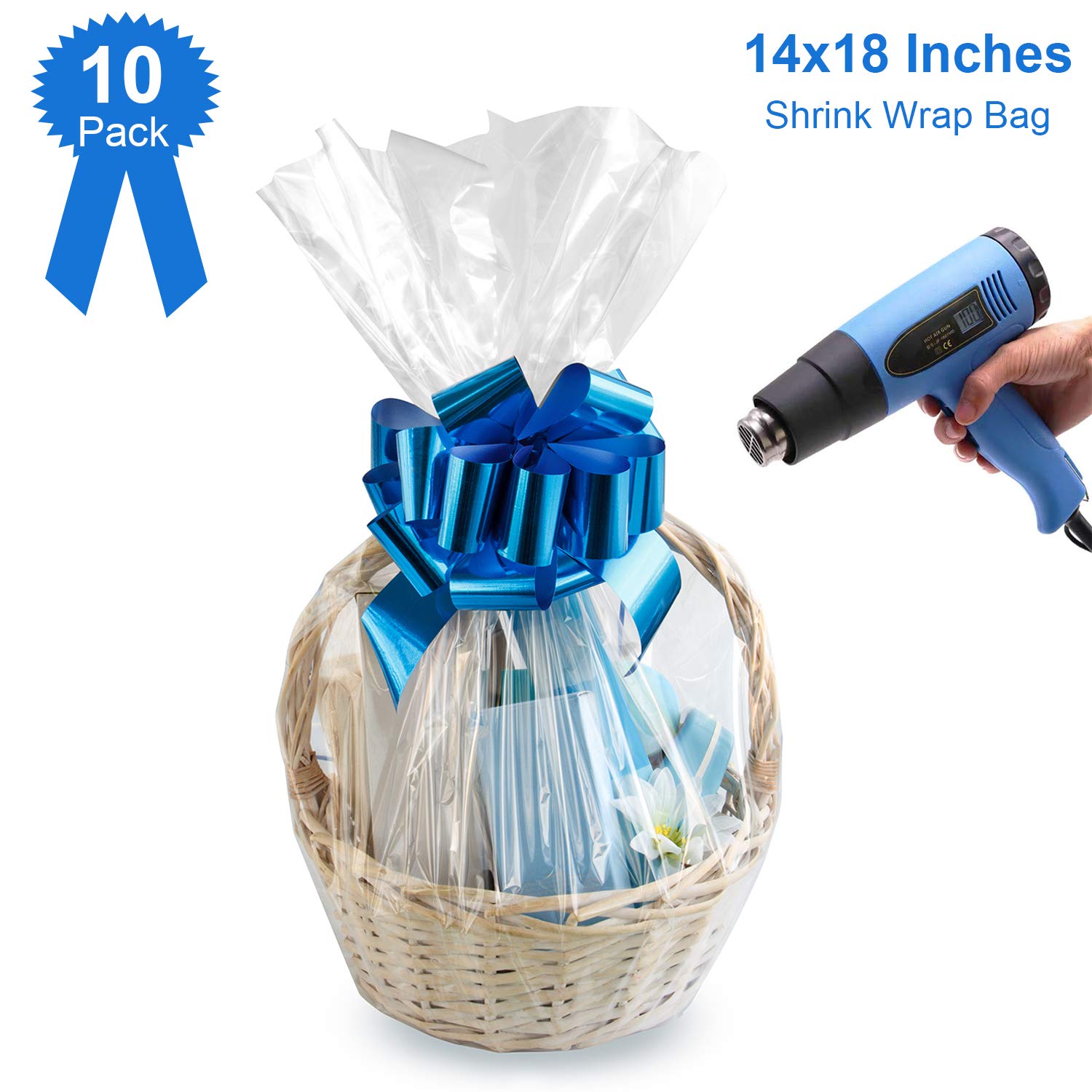 Morepack 14x18 Inches Easter PVC Heat Shrink Wrap Bags - 10 Pack for Gift Baskets, Holiday Treats & Party Favors - Perfect for Easter Baskets, Candy Packaging & Gift Wrapping