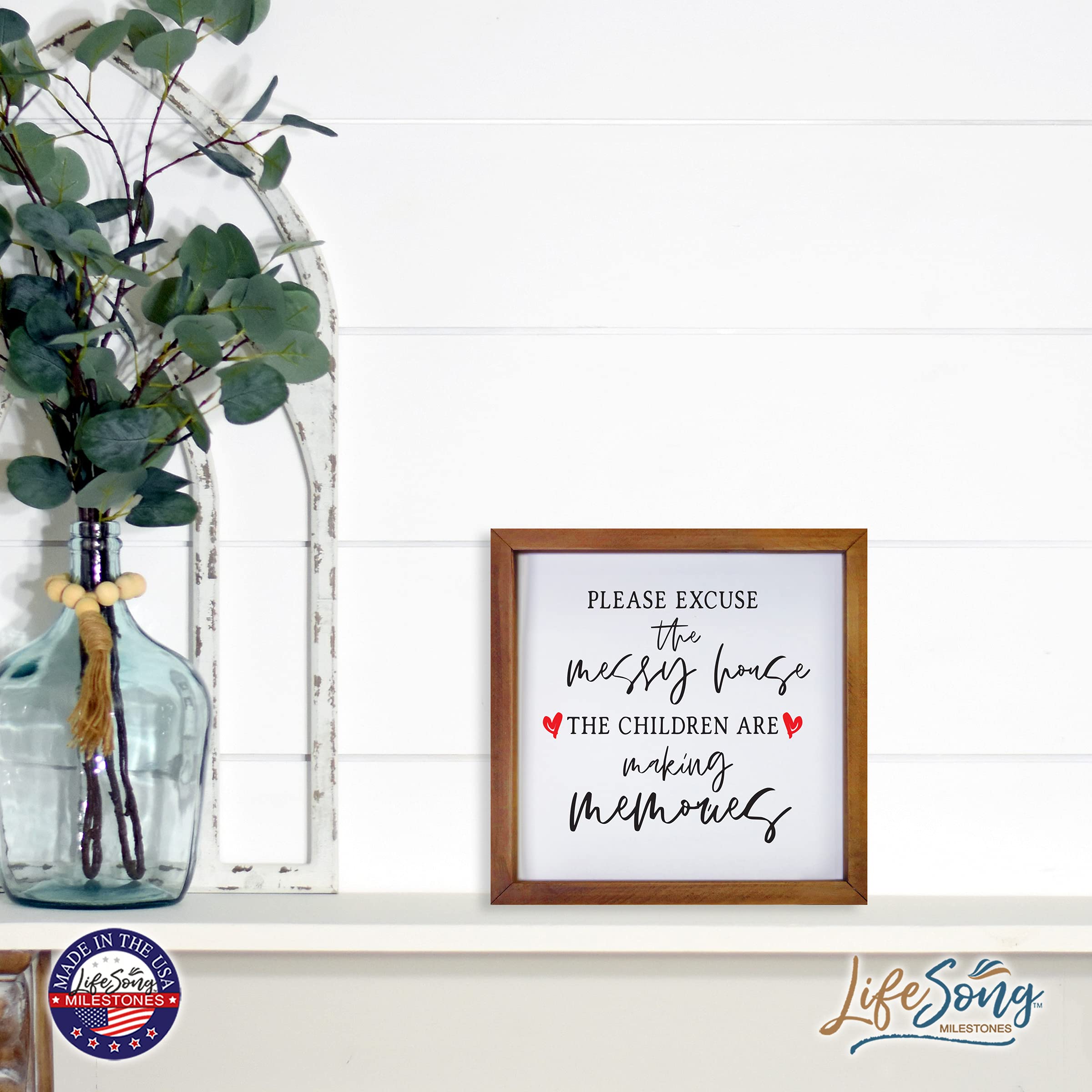 LifeSong Milestones Custom Inspirational Wooden Wall Art - 7x7 Framed Shadow Box with Funny Modern Quotes - Perfect for Home Office Decor & Housewarming Gifts (Walnut)