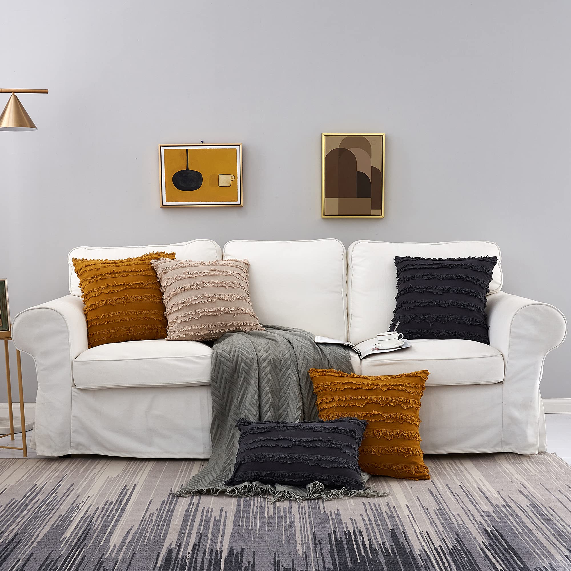 Longhui Yellow Throw Pillow Cover Set of 2 - 16x16 Inch Decorative Lattice Pattern Sham Pillowcase for Sofa, Couch & Bed - Soft & Stylish Home Decor for Living Room, Bedroom & Dorm