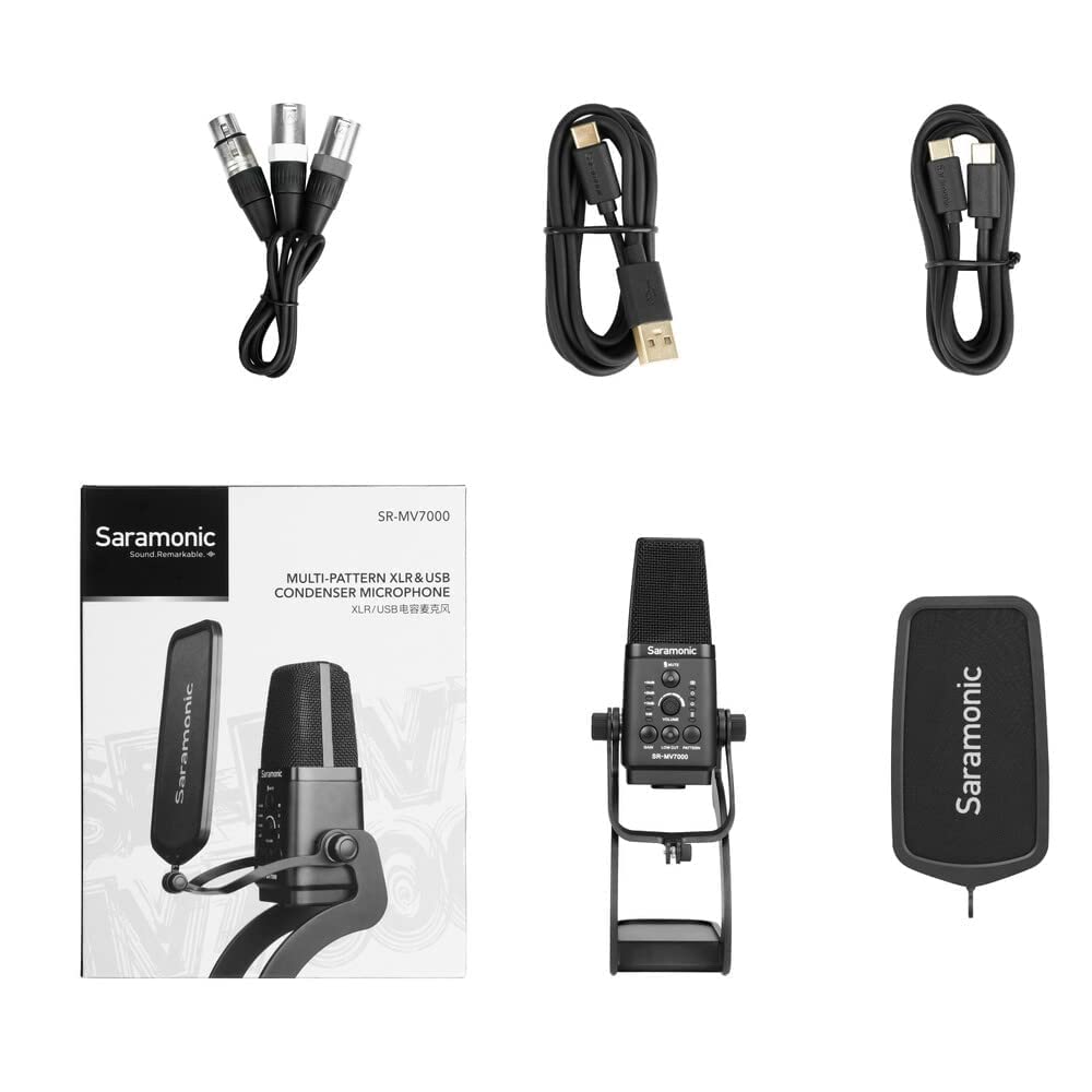 Saramonic SR-MV7000 Professional Multi-Pattern USB/XLR Condenser Microphone for Podcasting, Streaming & Recording - Compatible with iPhone 15, Android, iPad, PC & Audio Interfaces (Includes USB-C & XLR Cables) - Perfect for Home Studios, Voiceovers & Live Performances