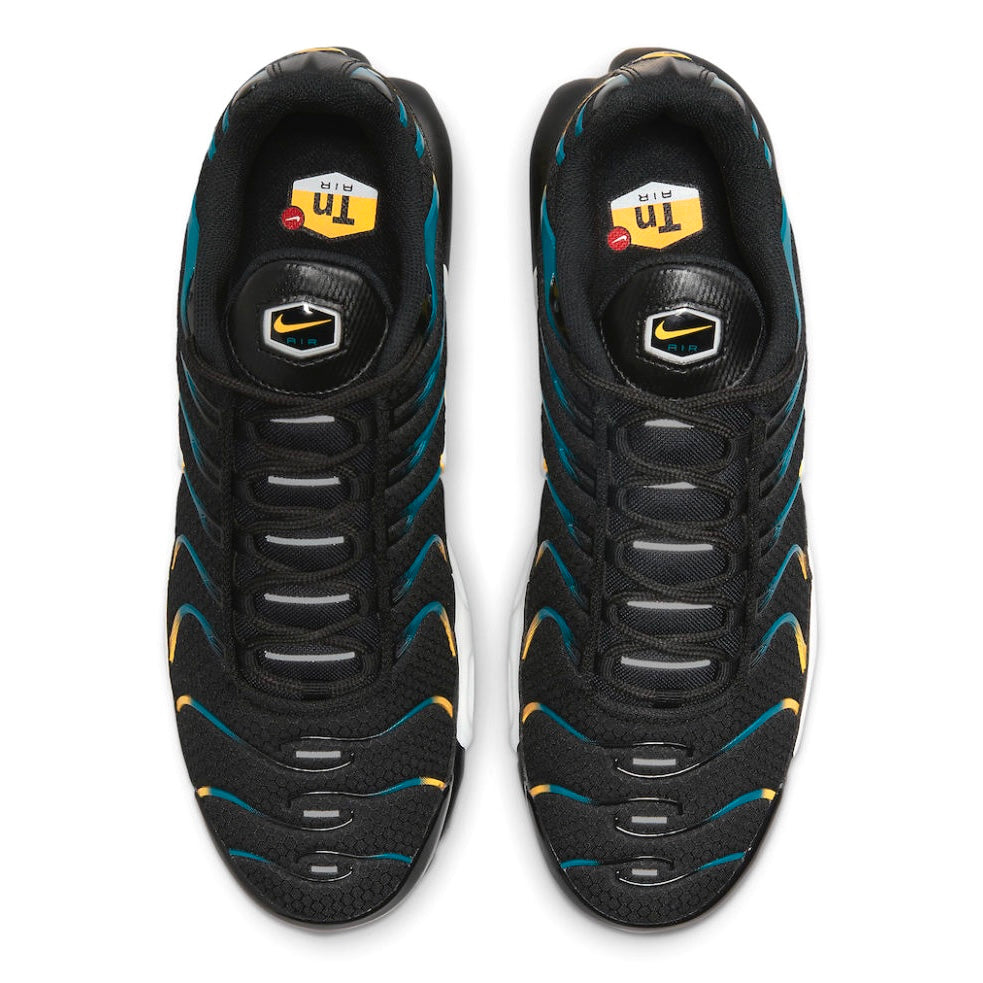 Nike Air Max Plus Running Shoes for Men - Black/Teal/Yellow Colorway | Cushioned Comfort & Style for Jogging, Gym & Casual Wear